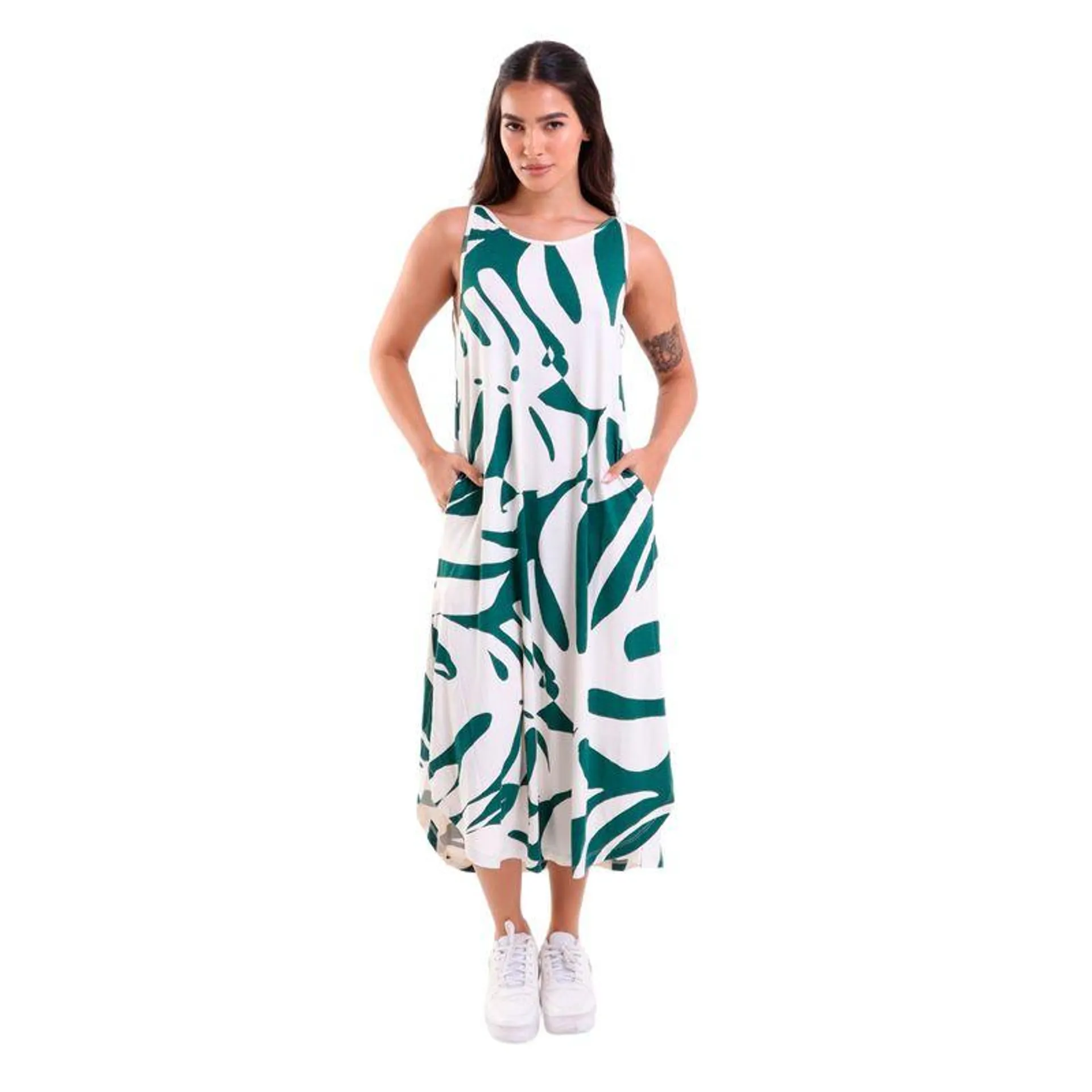 Vestido Longo com Bolso e Gola Canoa Trendz Verde Floresta