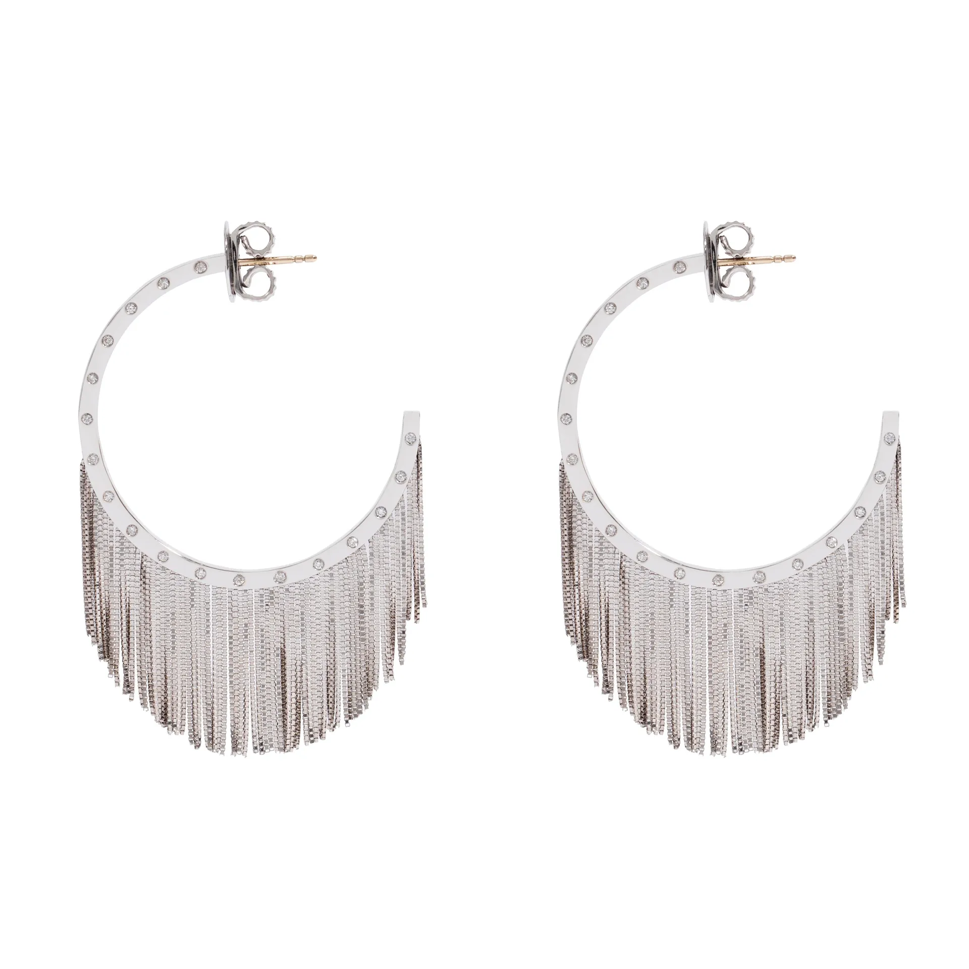 Argola Power Fringe New Vintage | Ouro Branco 18K com Diamantes