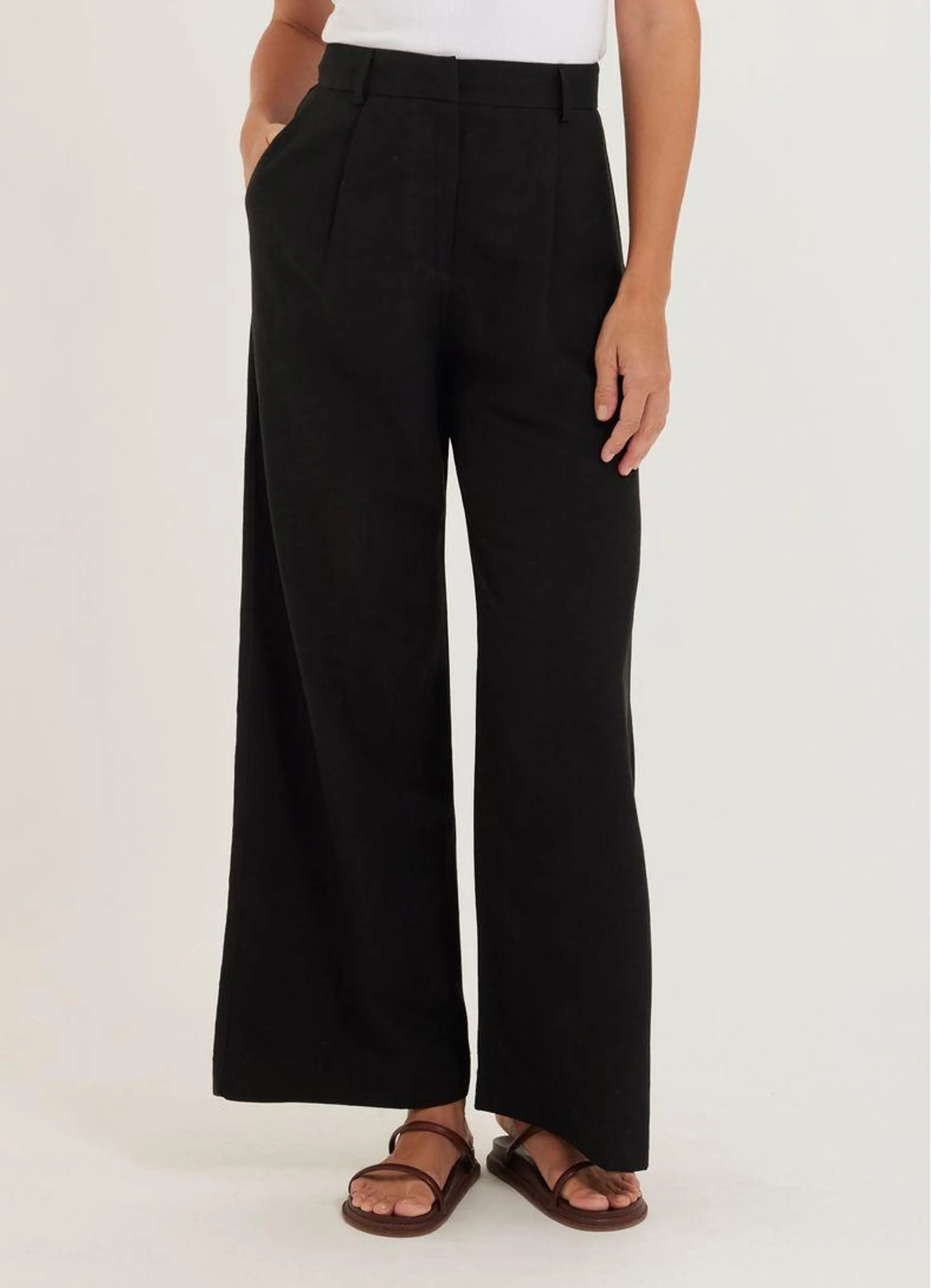 Calça pantalona linho alfaiataria preto