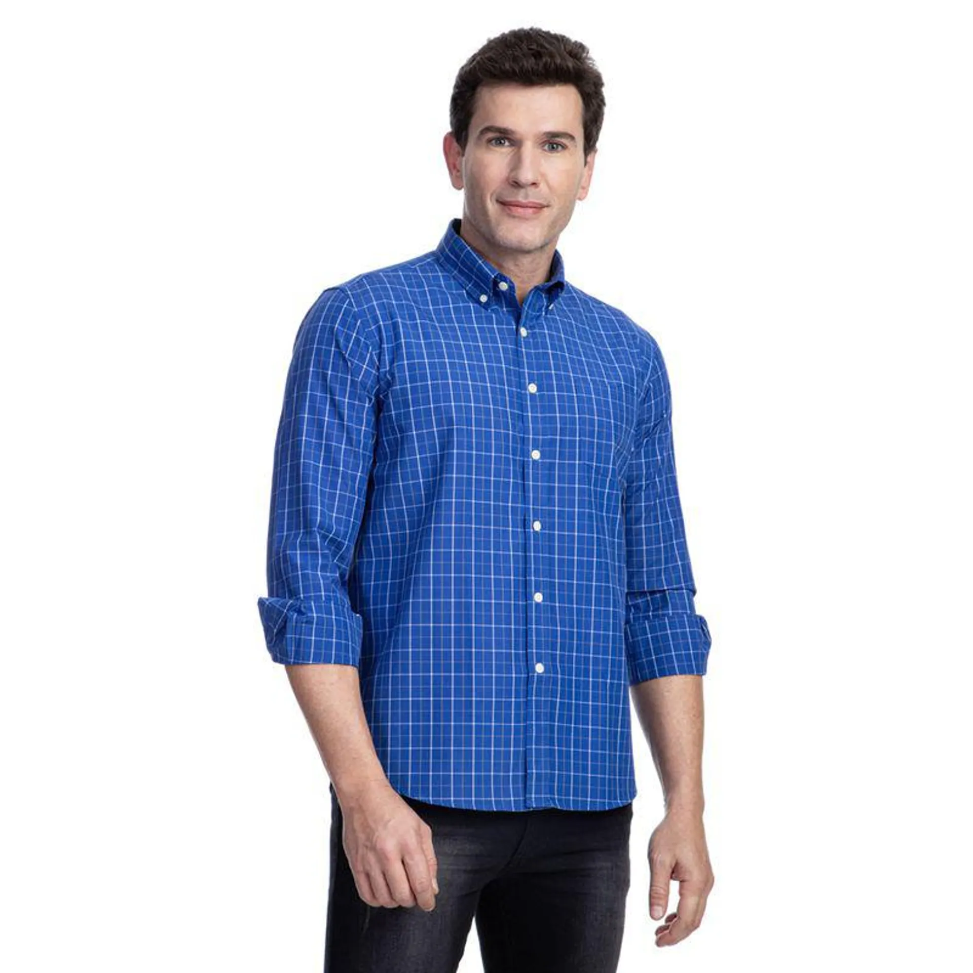 Camisa Social Masculina Azul Xadrez