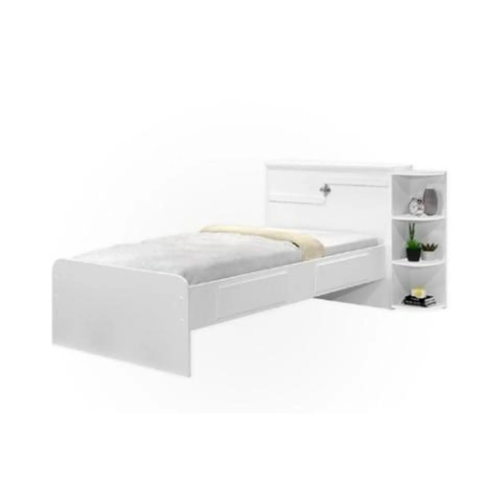 Cama Solteiro Cabeceira Baú 2 Gavetas 3 Nichos Hortencia Branco / Branco Lilás Flex