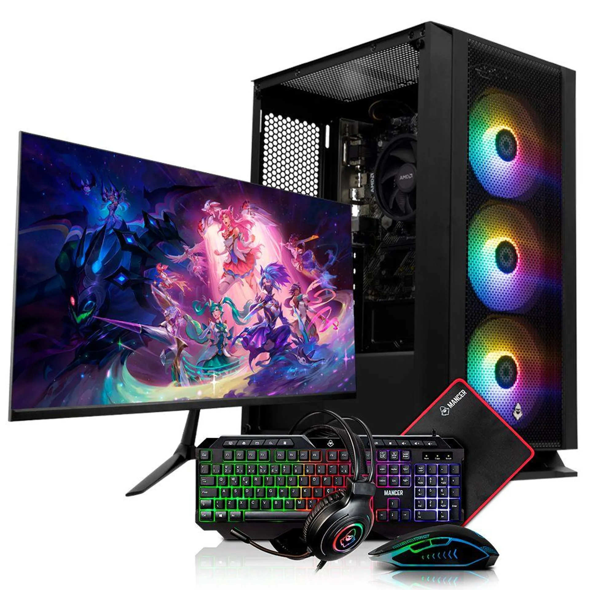 Computador Completo Mancer Gamer Thor VII, AMD RYZEN 5 4600G, 16GB DDR4, SSD 240GB + Monitor 24 + Kit Periféricos