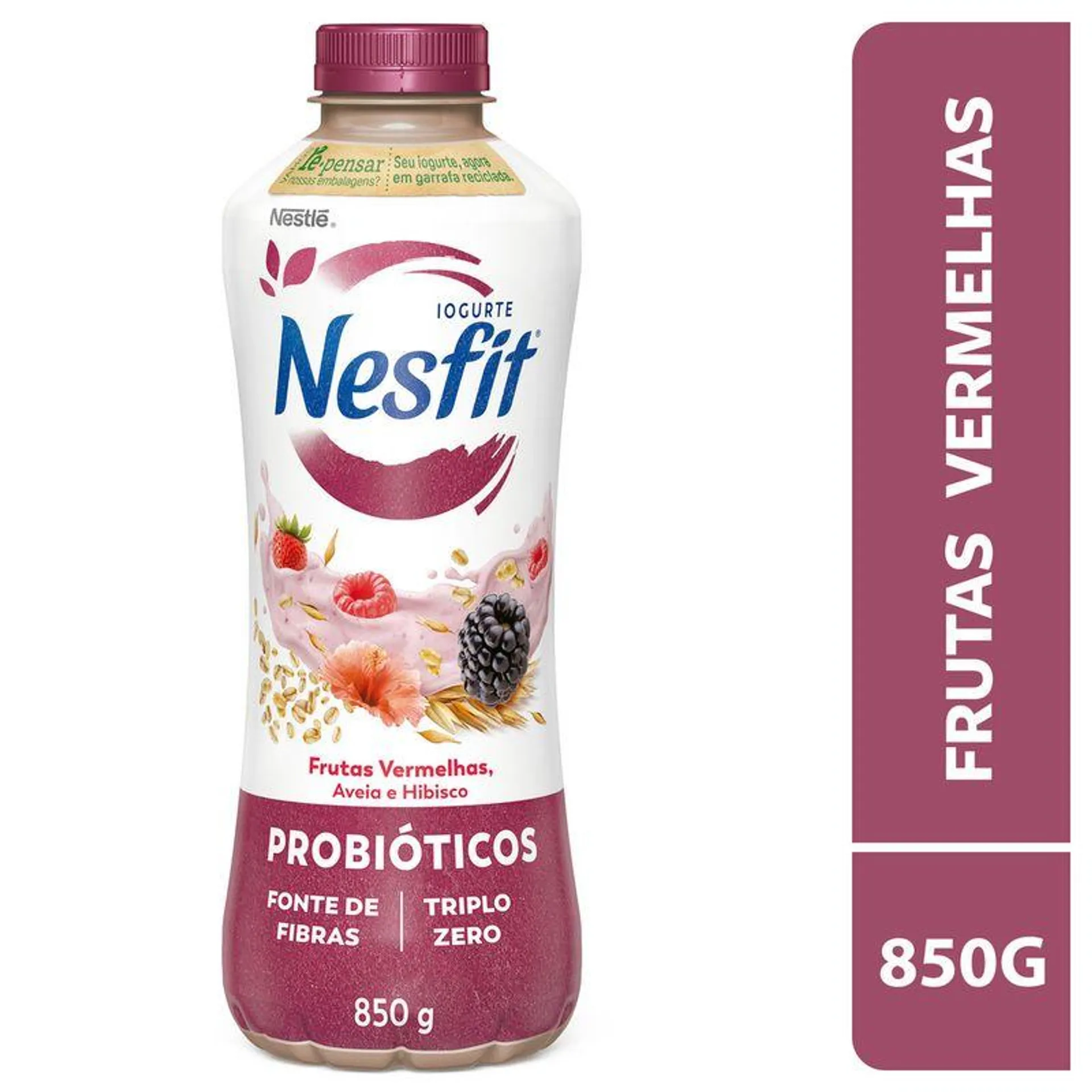 Iogurte Nesfit Desnatado Frutas Vermelhas, Aveia e Hibisco Zero LactoseGarrafa 850g