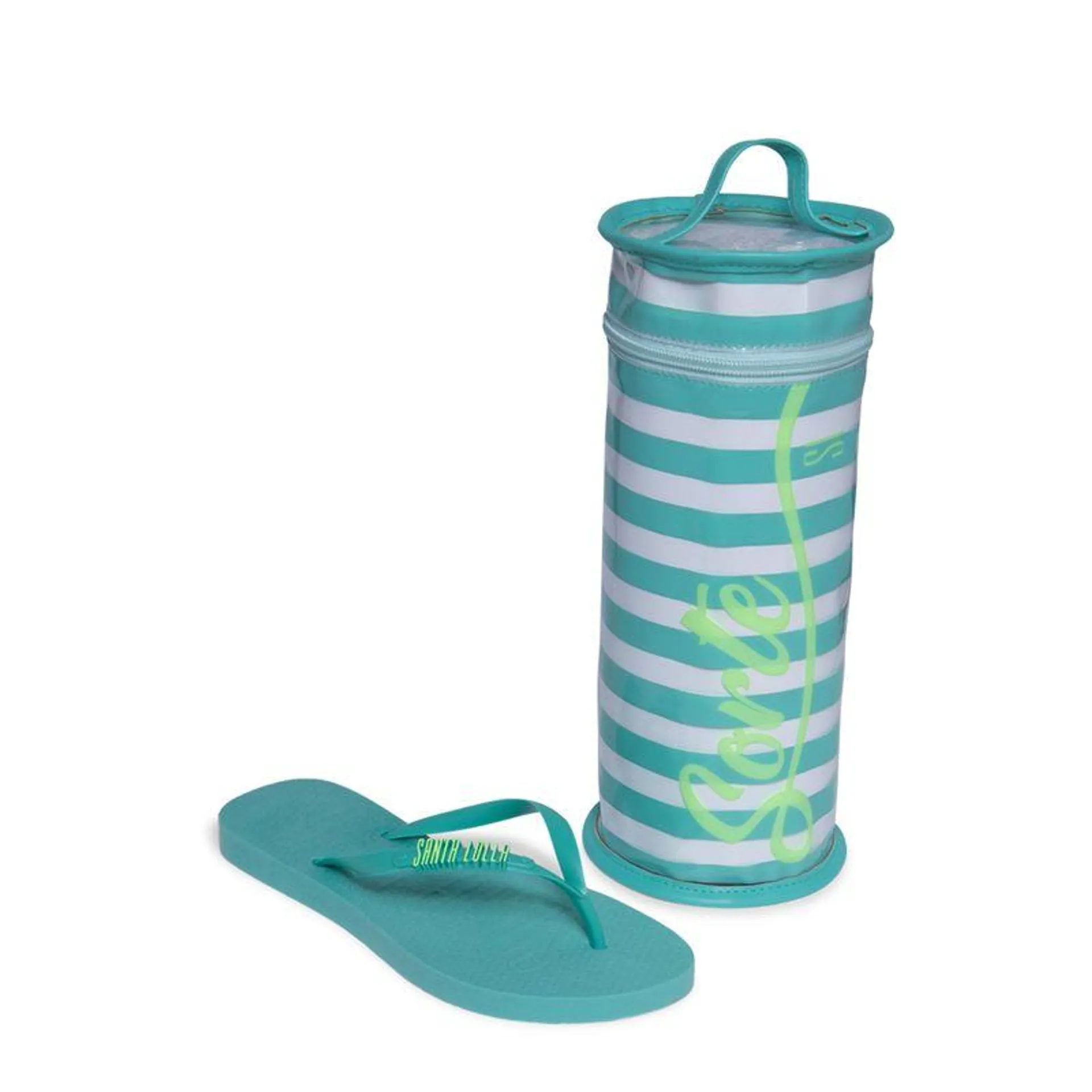 Chinelo Flip Flop Azul Laguna Com Necessaire Transparente