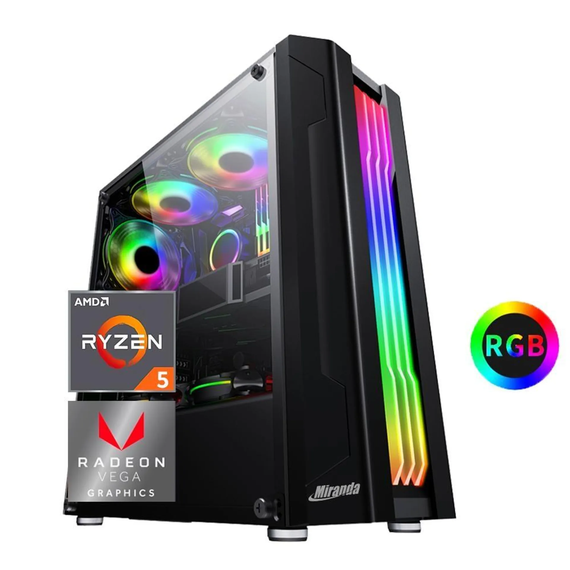 Computador Miranda Gamer Ryzen 5 5600G, Memória 16GB DDR4, SSD 512GB NVMe, Fonte 500W 80 Plus, Preto, Linux, LOGIN