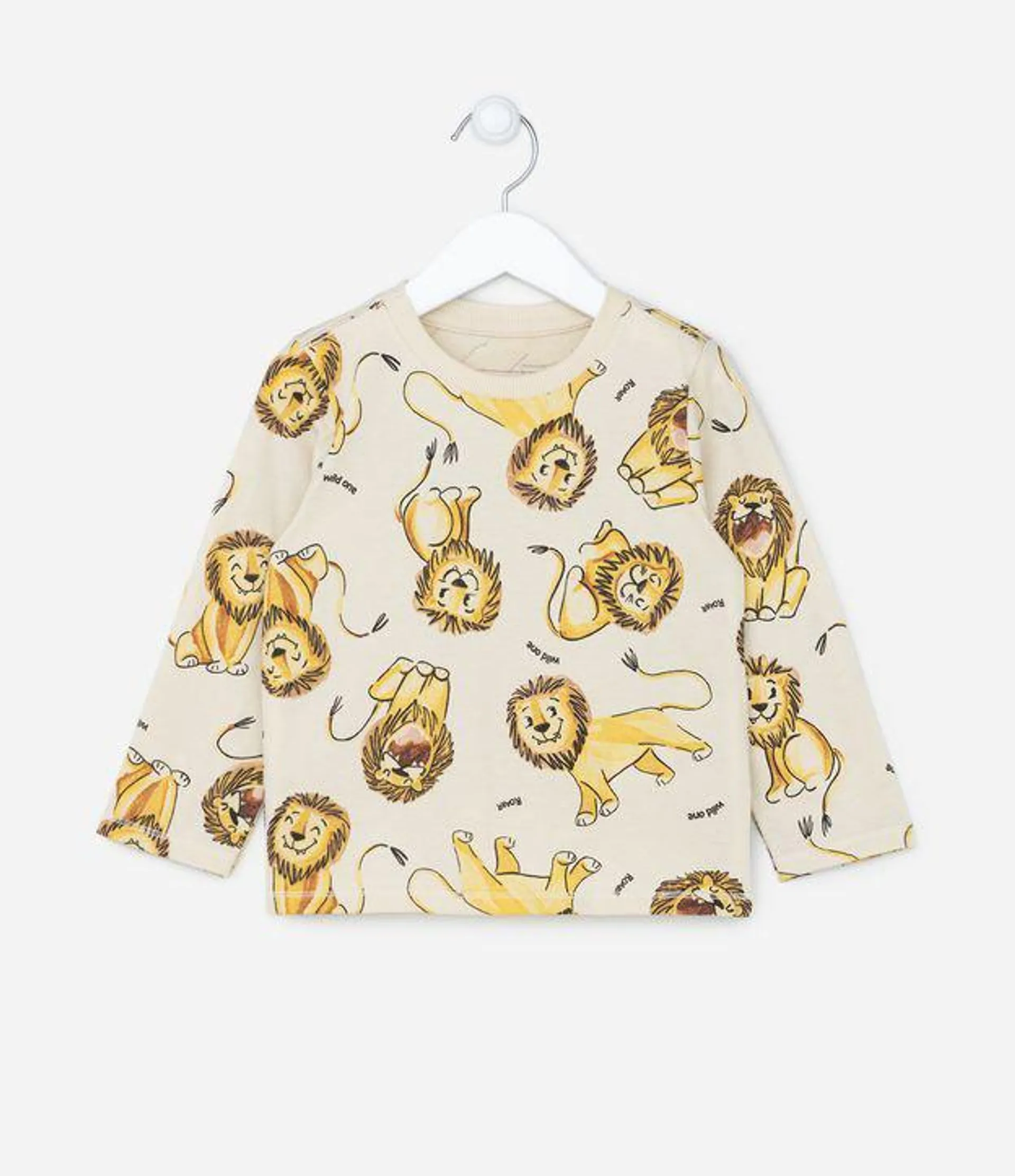 Camiseta Infantil com Estampa de Leões - Tam 1 a 5 Anos Bege