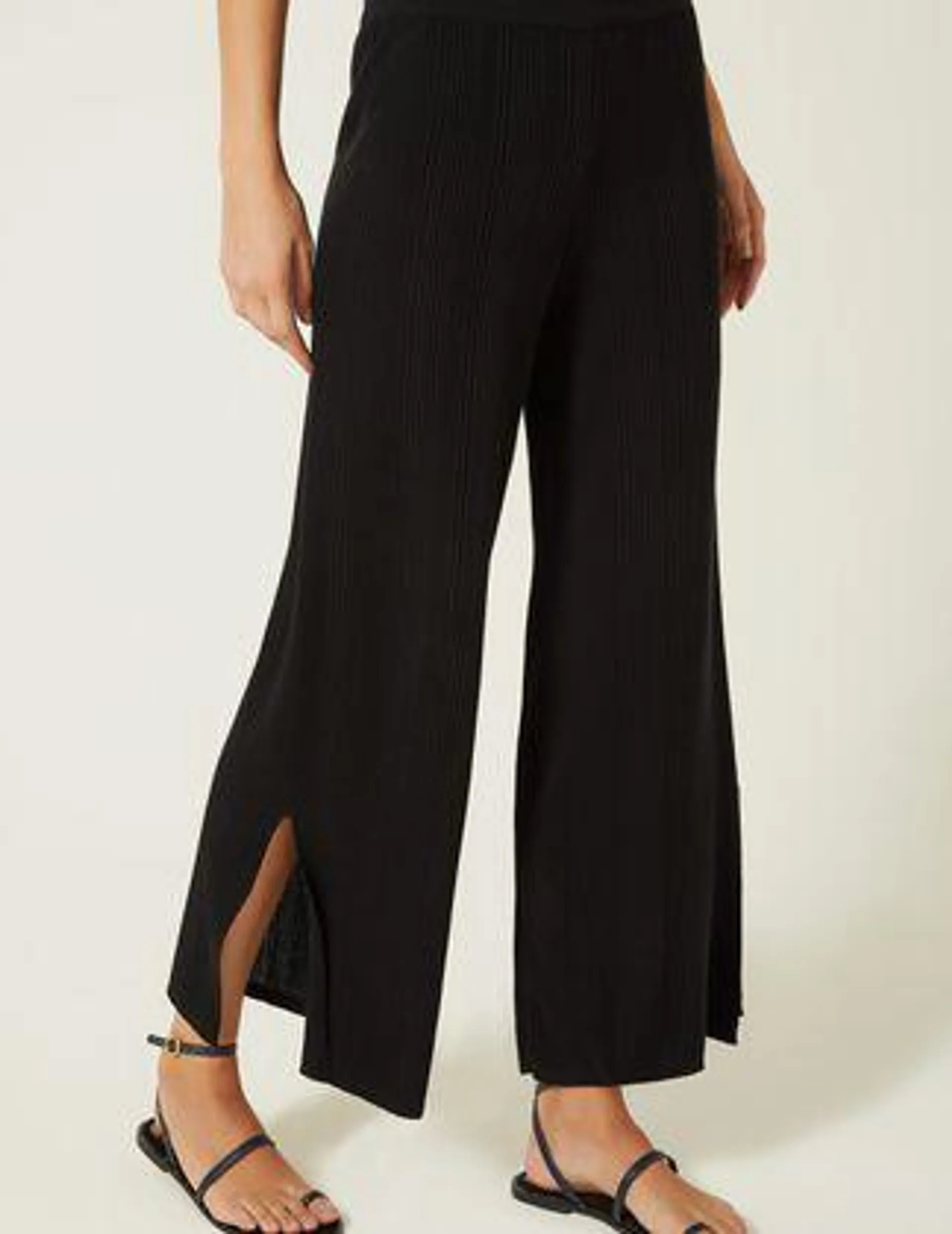 Calça Tricot Canelada Fenda Lateral
