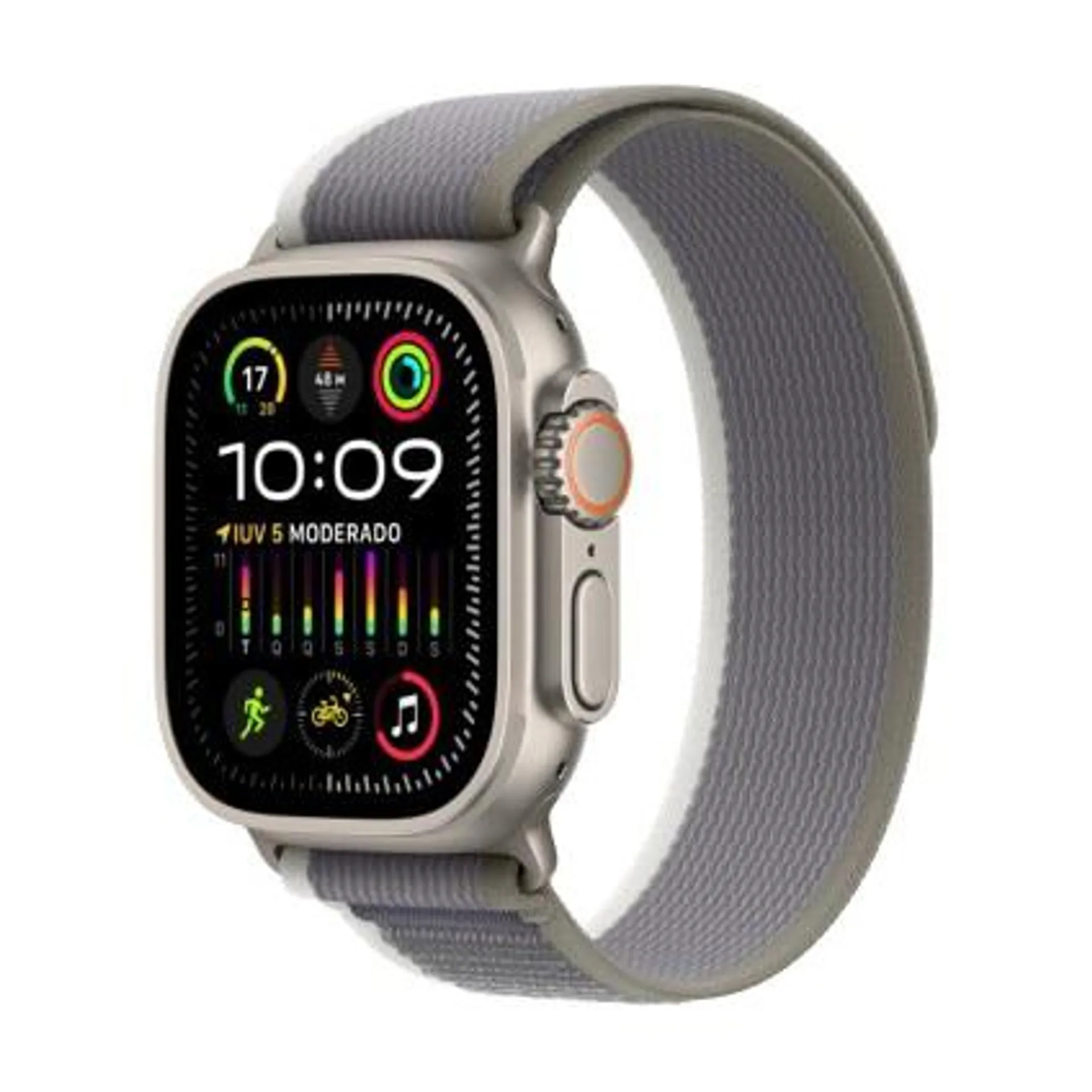 Apple Watch Ultra 2 GPS + Cellular • Caixa de titânio de 49 mm • Pulseira loop Trail verde/cinza – P/M (neutro em carbono)