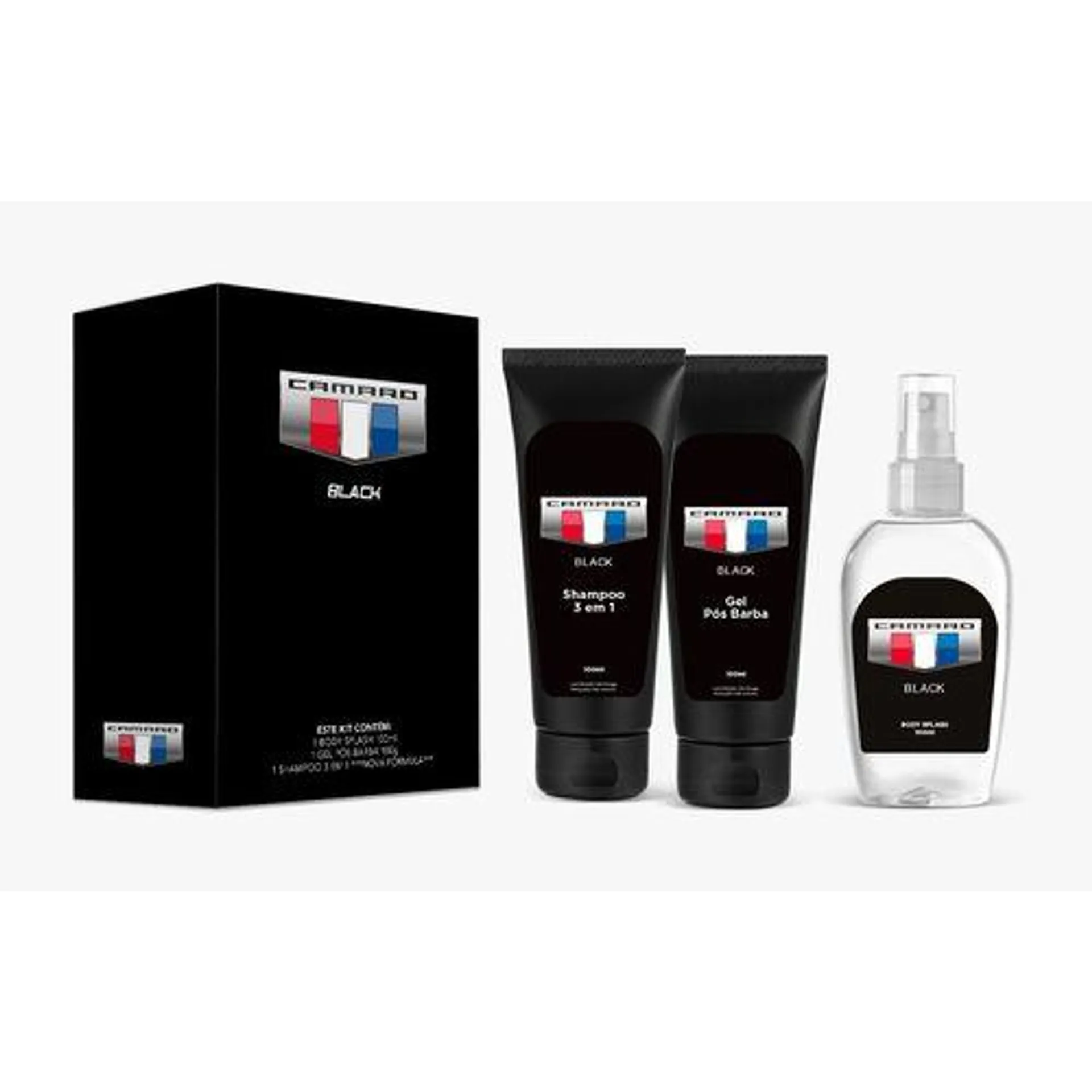 Kit Camaro Black (Body Splash 100ml + Gel pós barba 100g + Shampoo 3 em 1 100ml)