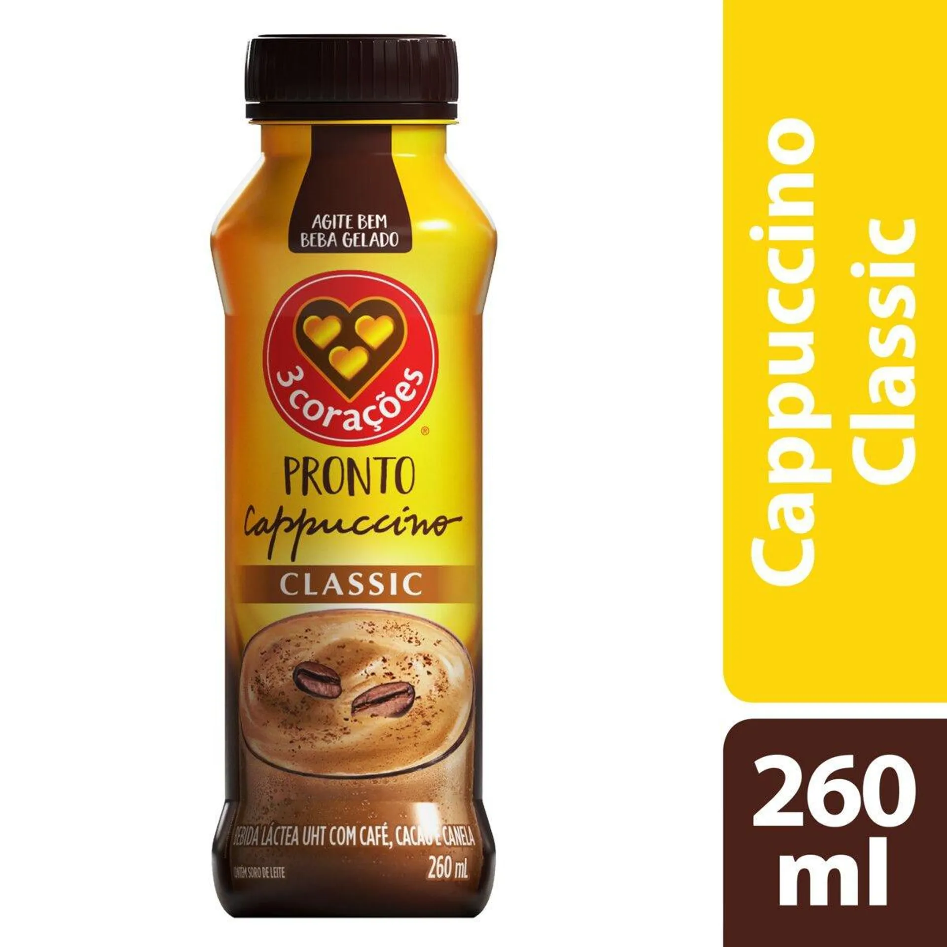 Bebida Láctea 3 Corações Pronto Cappuccino Classic Frasco 260ml