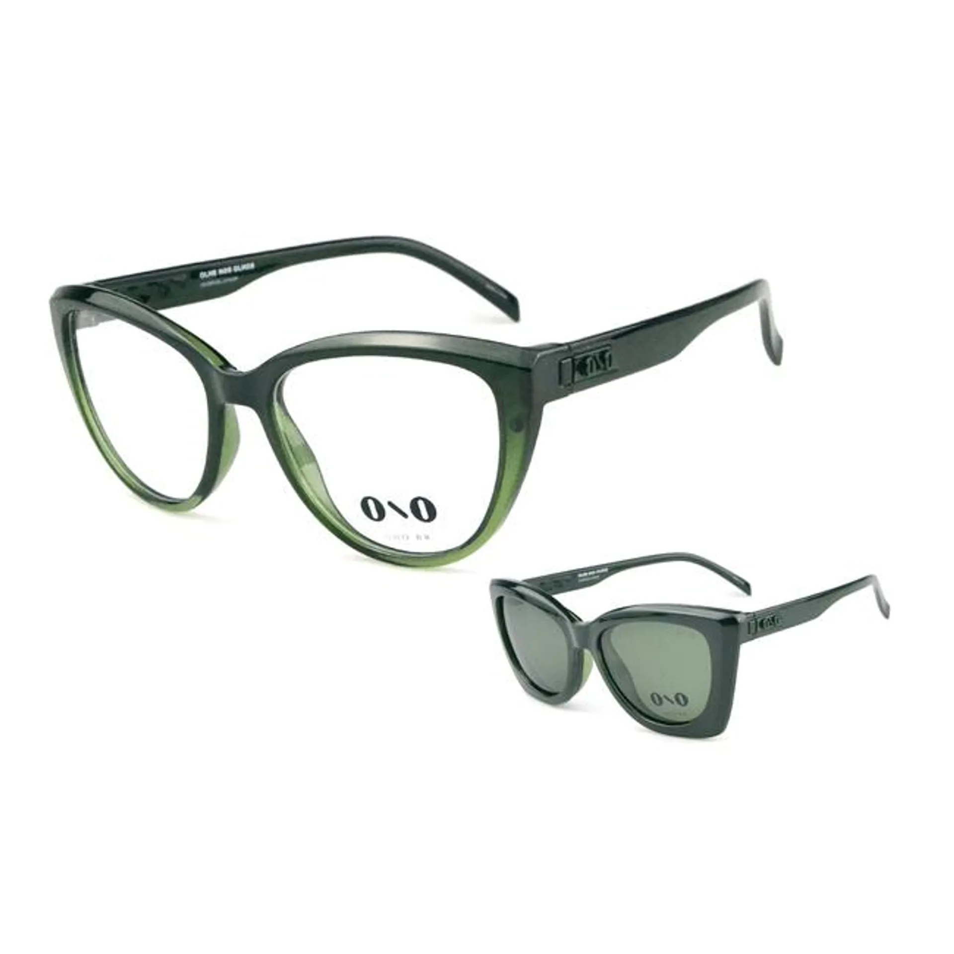Óculos Clipon Ono, Itaúnas, modelo ON0032CP, cor verde oliva, tamanho 55