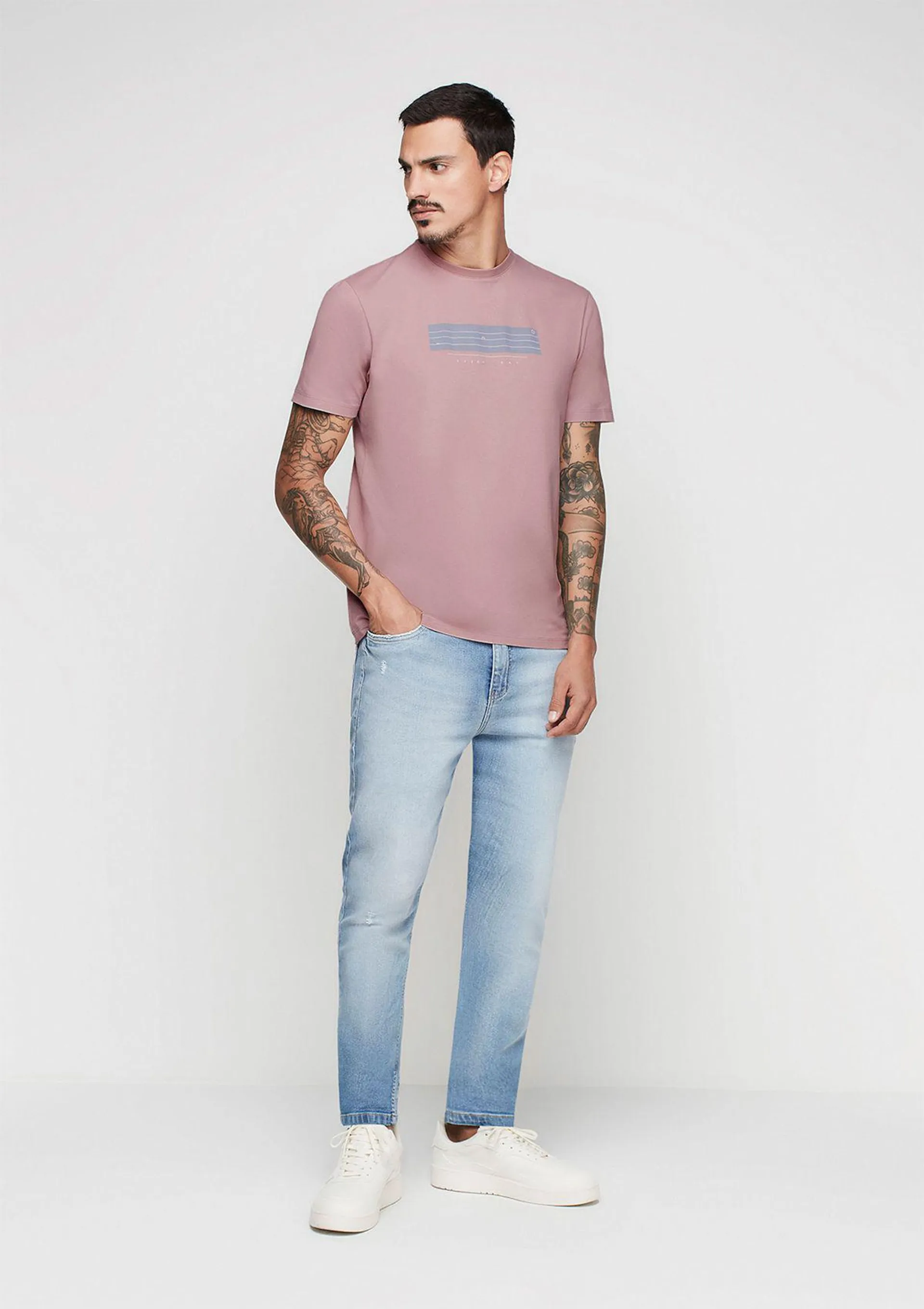 Camiseta Masculina Em Malha Estampada - Rosa
