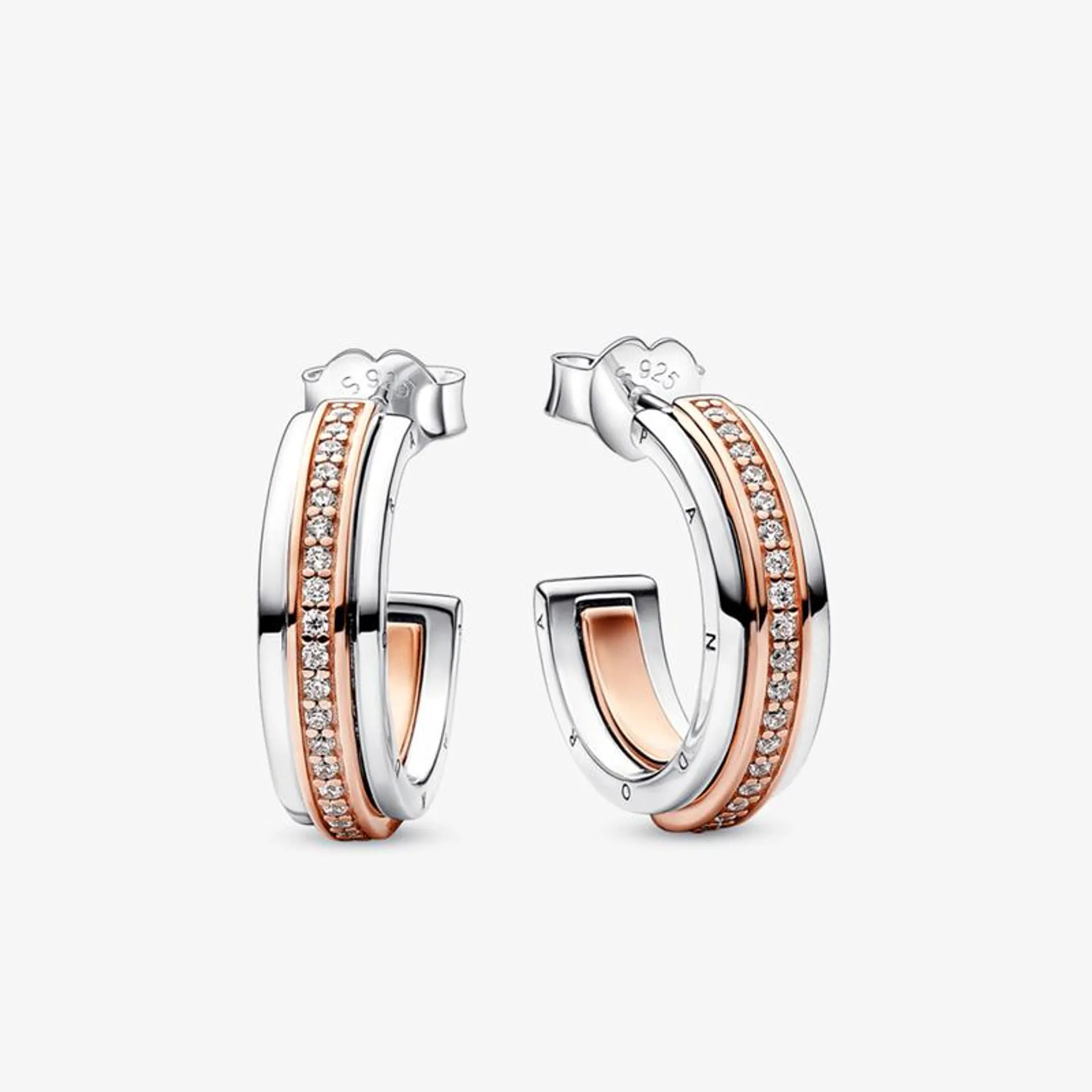 Argolas Pandora Signature Dois Tons Logo _ Pave