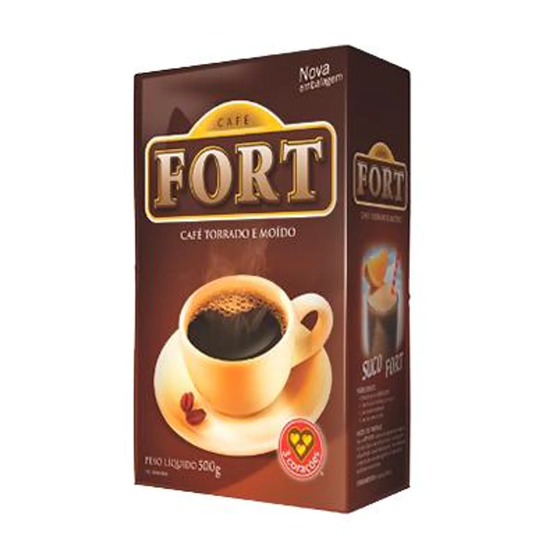 Café Torrado e Moído Tradicional (em pó) vácuo 500g - 3 Corações/Fort