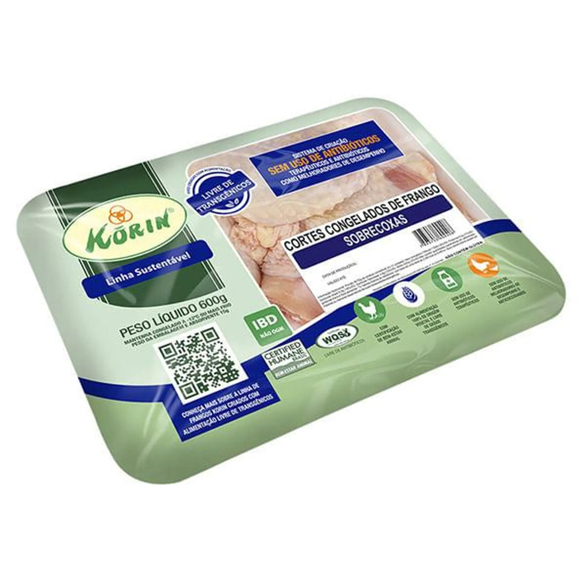 Sobrecoxa de Frango sem Pele e Trangênicos Korin Bandeja 600g