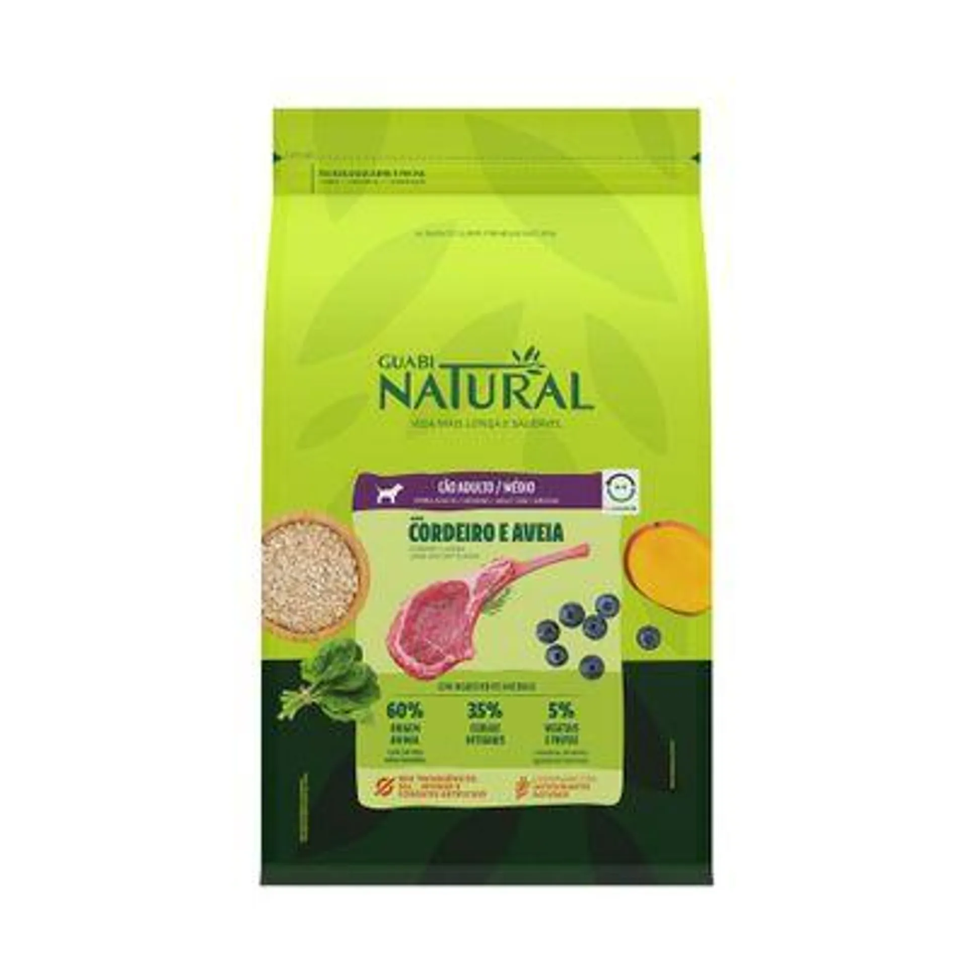 Ração Guabi Natural Cães Adultos Porte Médio Cordeiro e Aveia 2,5 kg