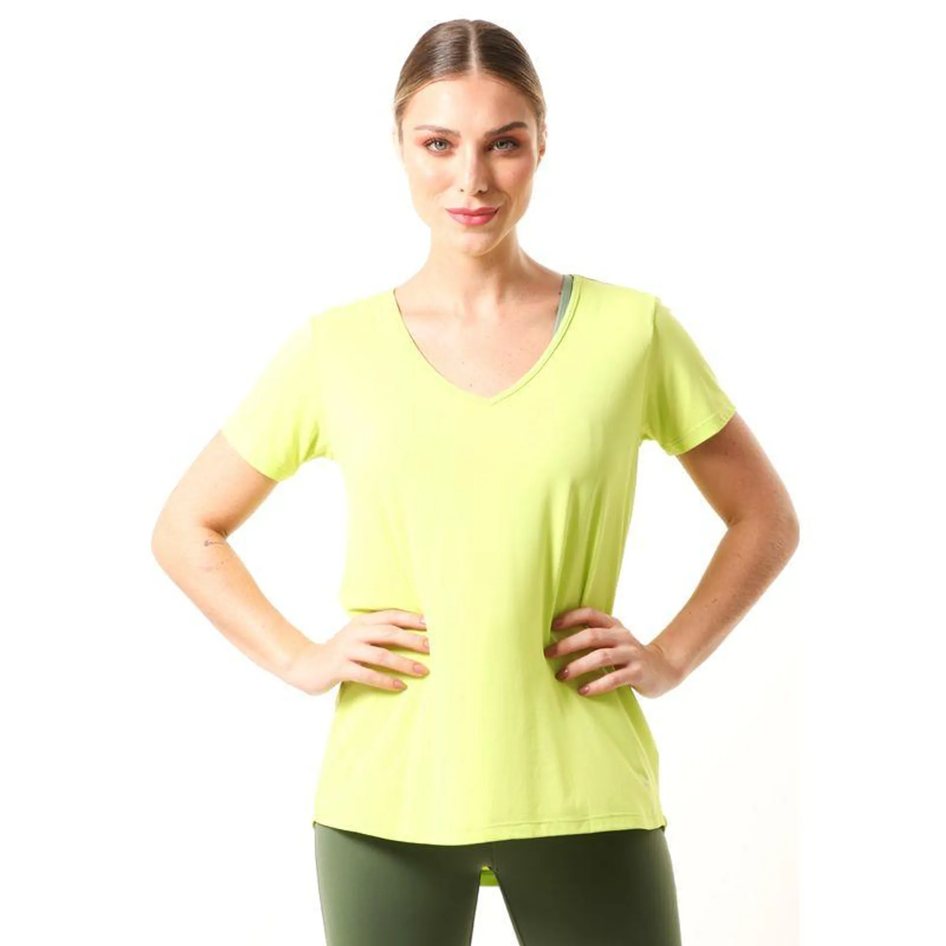 Camiseta Feminina Decote V Speed Verde Fluor