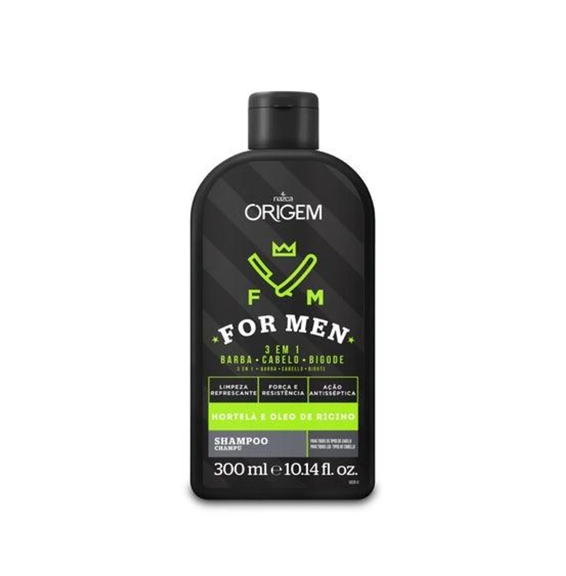 Shampoo Nazca Origem For Men 3x1 Hortelã E Óleo de Rícino Barba Cabelo E Bigode 300ml