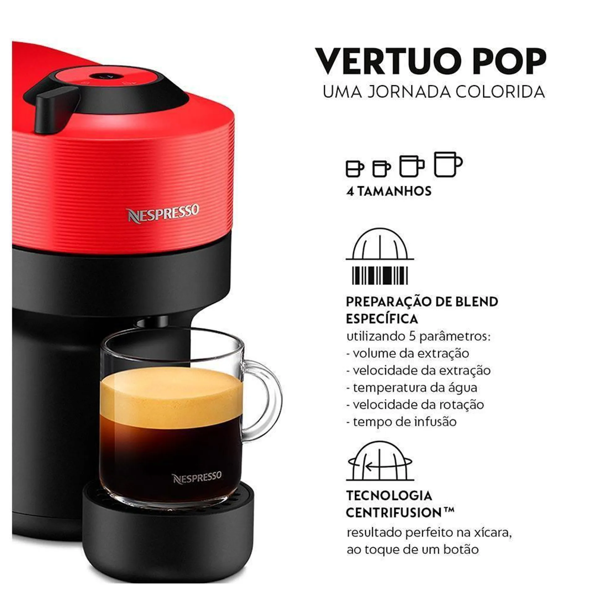 Cafeteira Nespresso Vertuo POP Vermelho Pimenta para Café Espresso Manual - GCV2BR - 110v