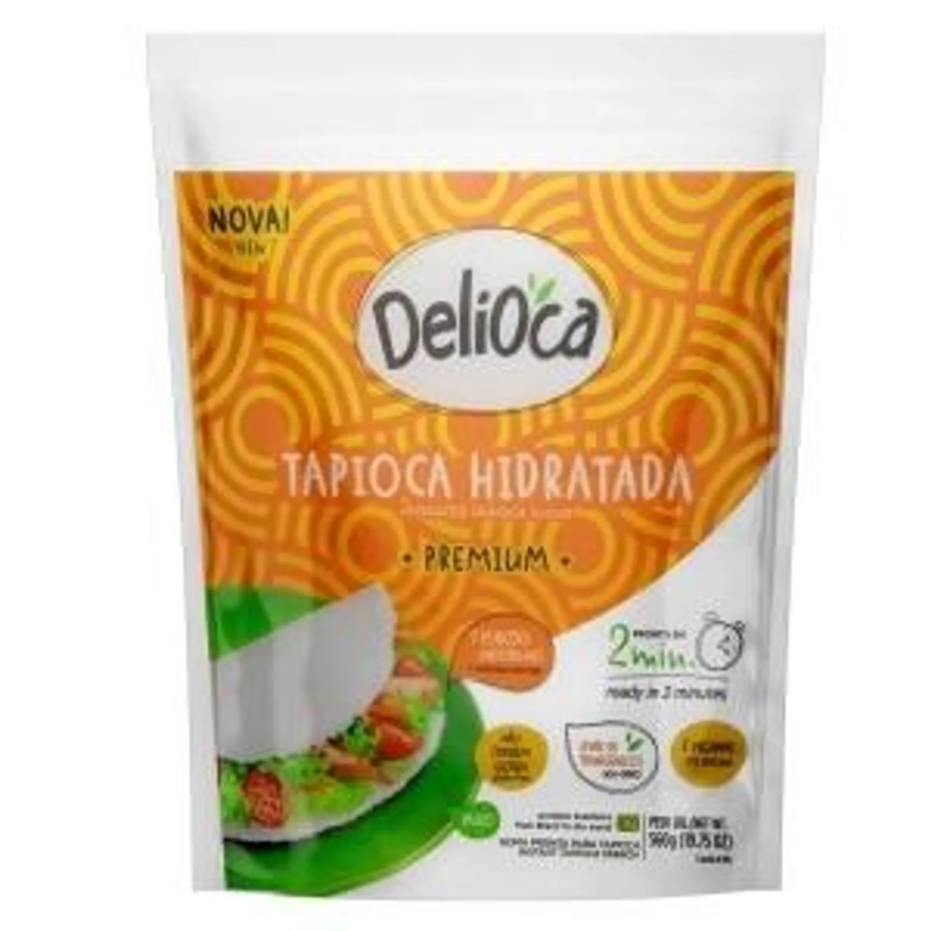 Goma Pronta para Tapioca Hidratada Delioca Premium Sachê 560g 7 Unidades de 80g Cada