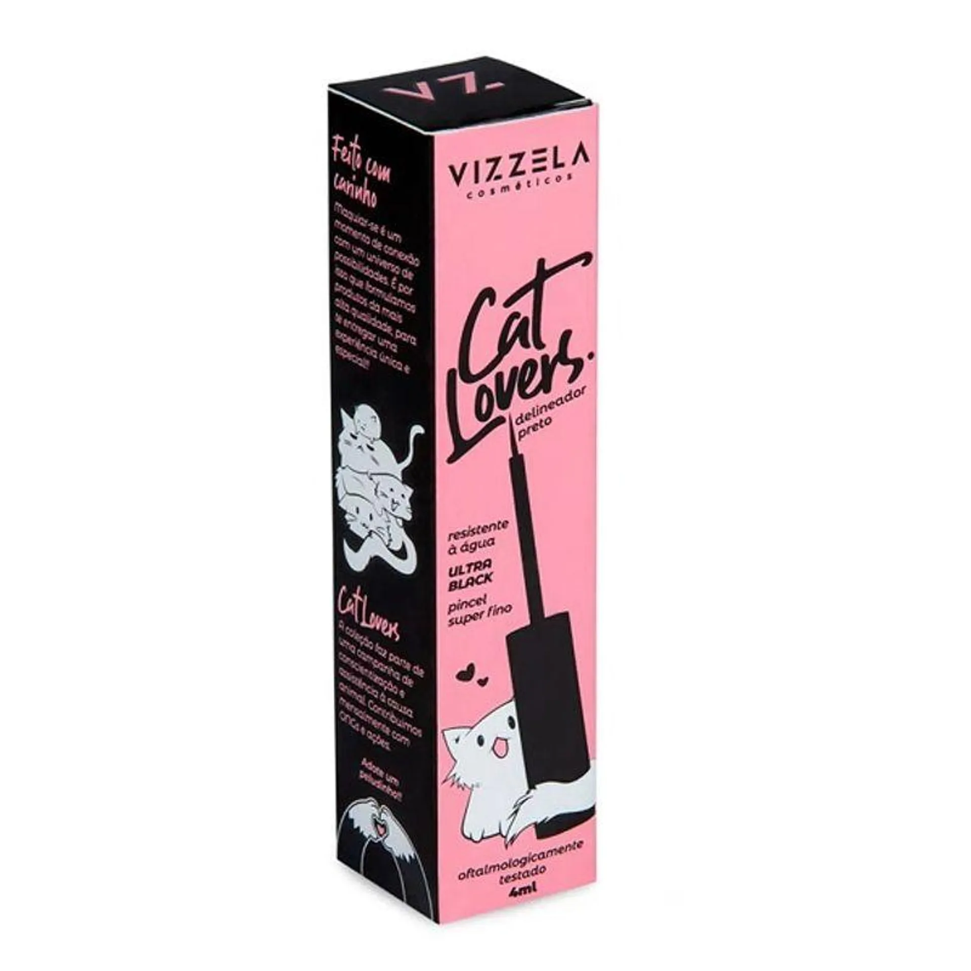 Delineador Líquido Vizzela Cat Lovers Preto Vegano 4ml