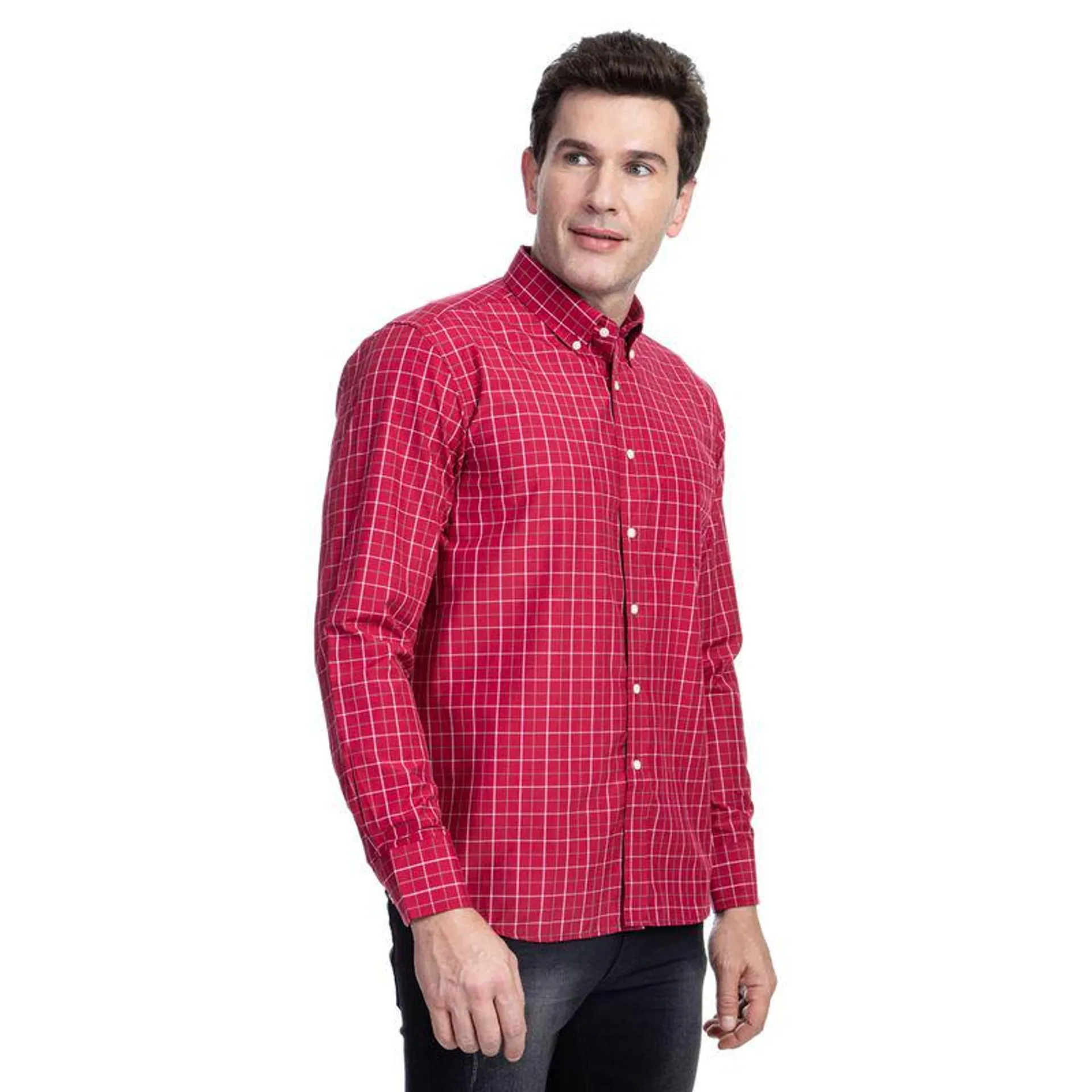Camisa Social Masculina Vermelha Xadrez