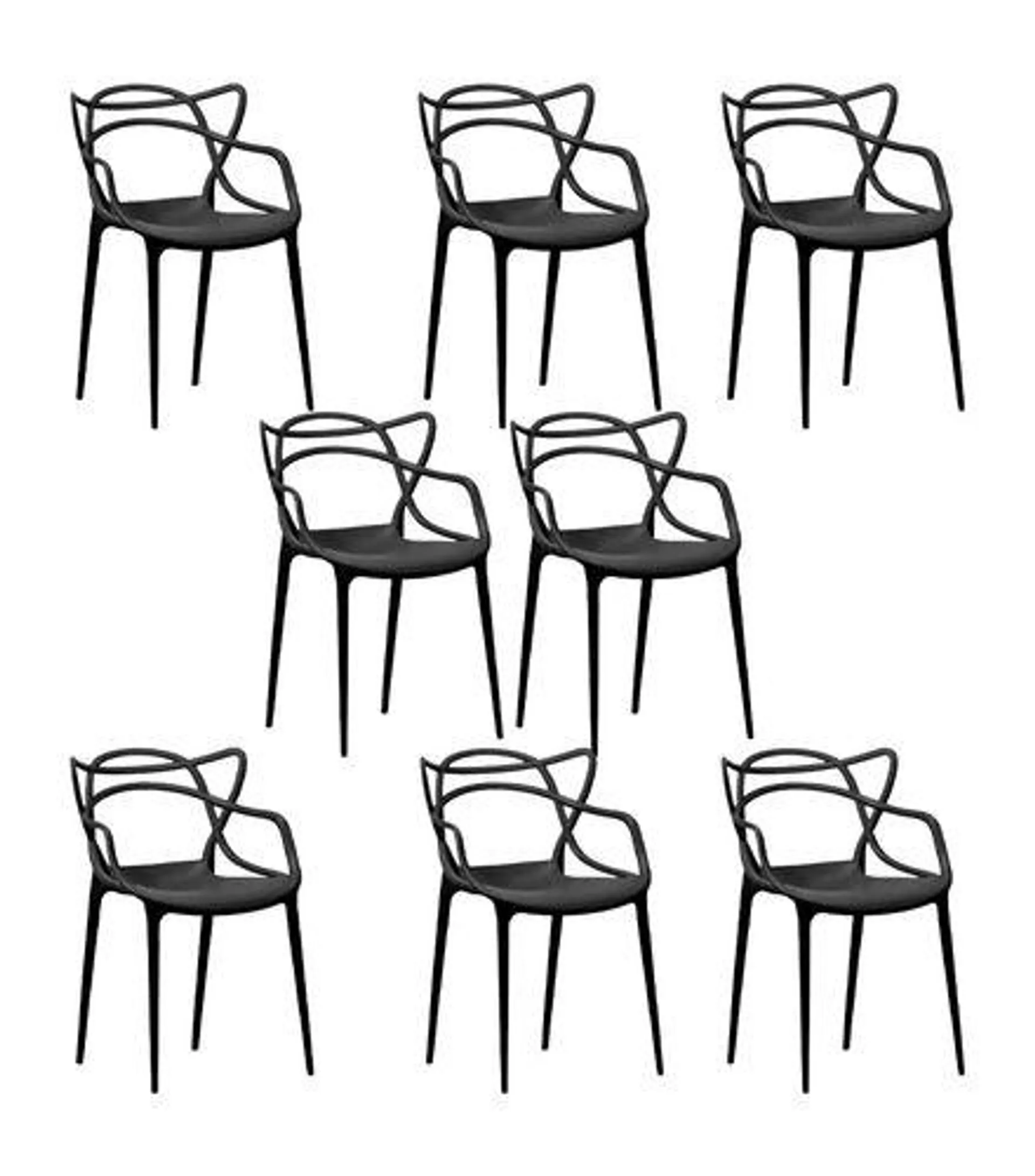 Conjunto com 8 Cadeiras Allegra Preto New Plastic