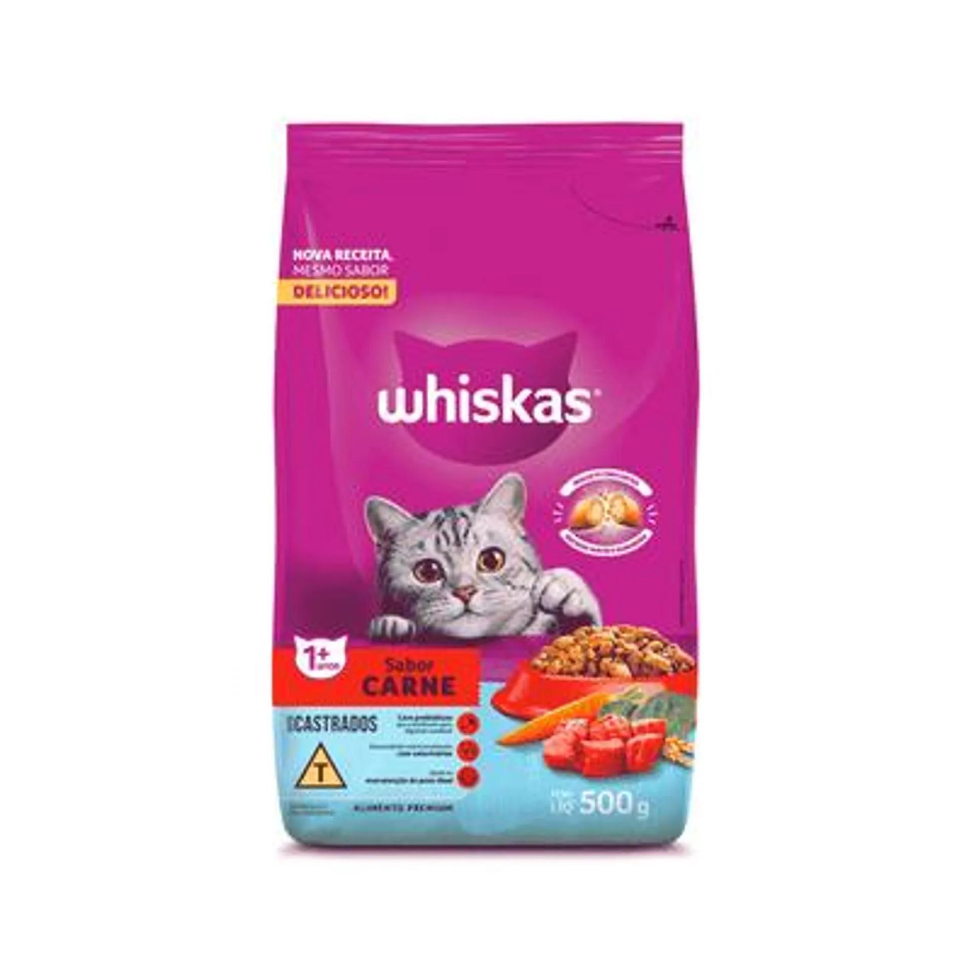 Ração Whiskas Gatos Adultos Castrados Carne 500 g