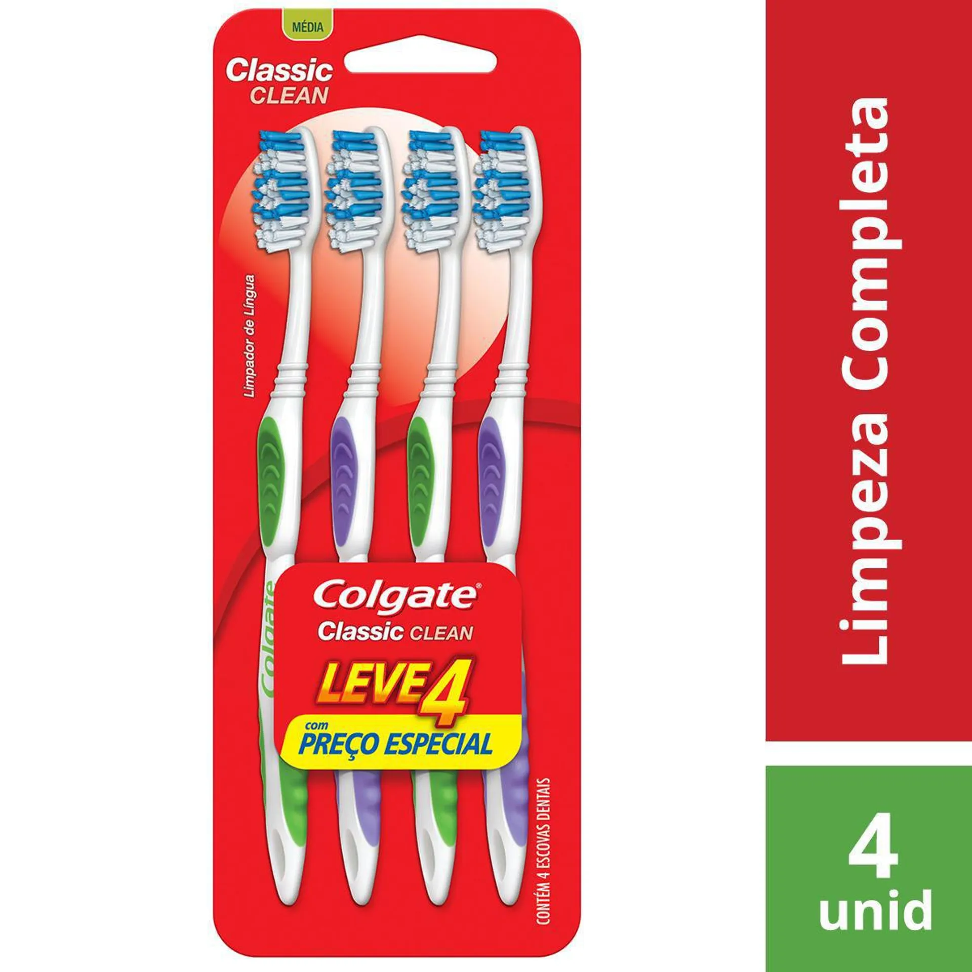 Escova Dental Colgate Classic Clean C/ 4 Unid. Preço Especial