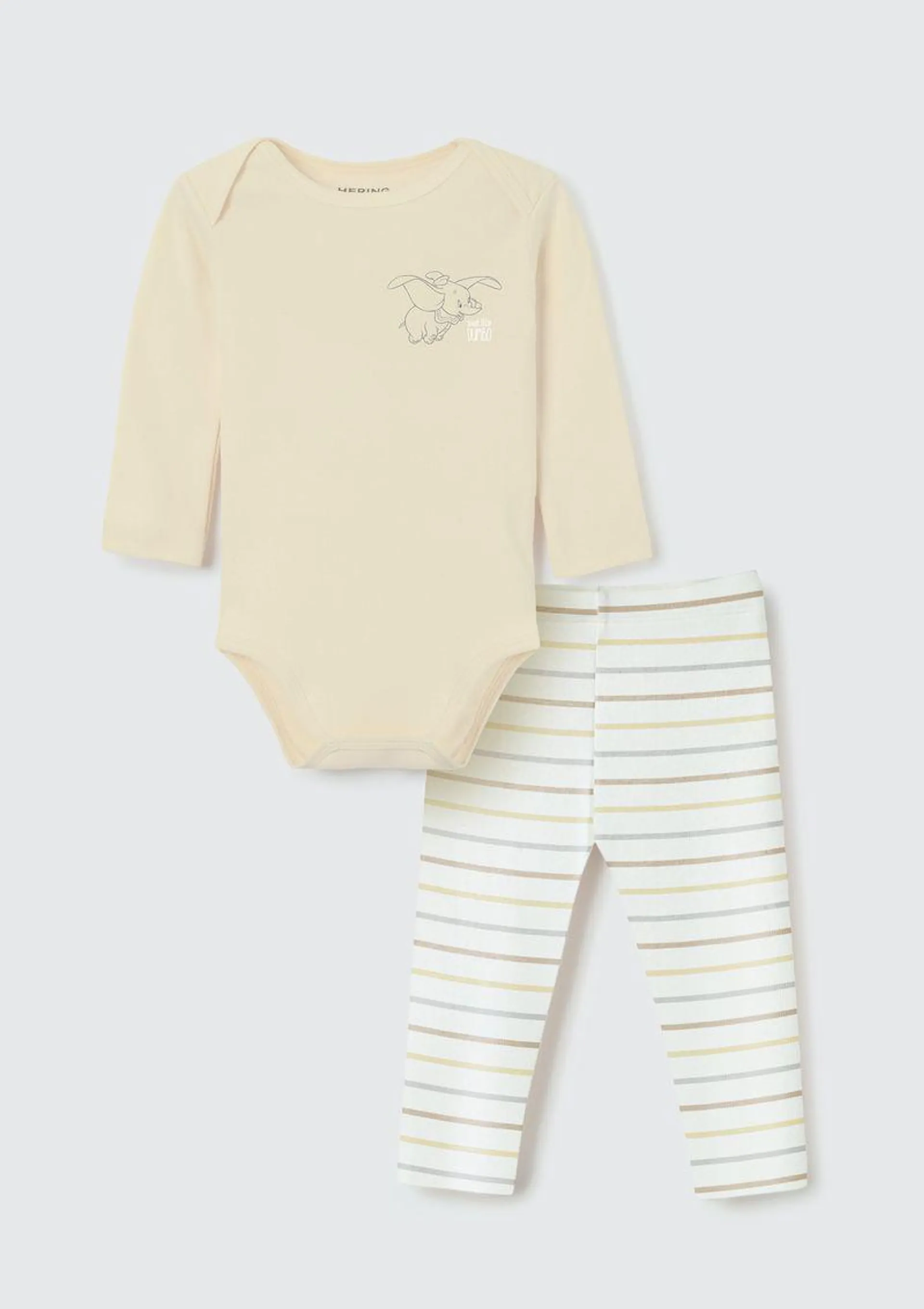 Conjunto Bebê Unissex Longo Em Ribana Disney Dumbo - Amarelo