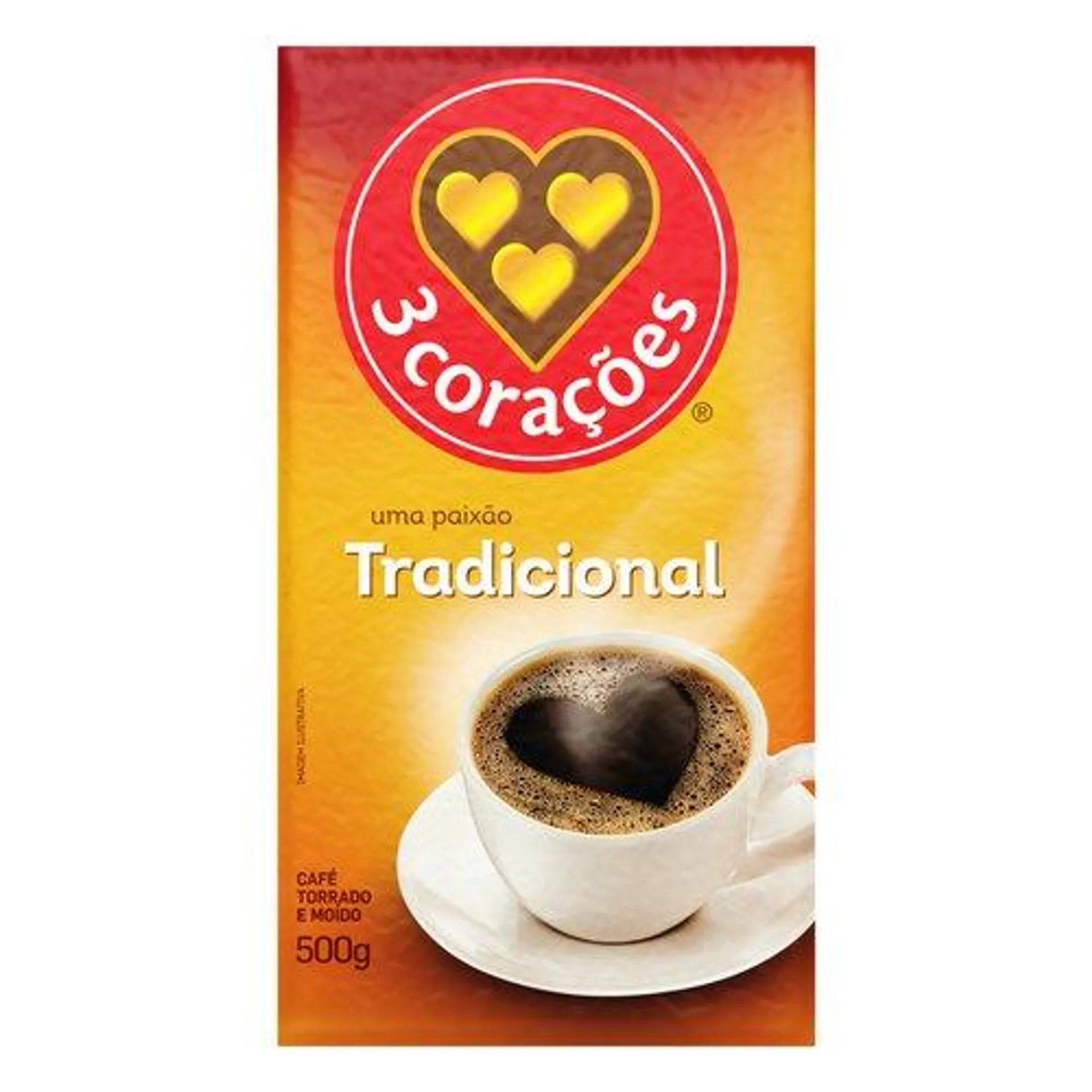 Café Torrado e Moído a Vácuo Tradicional 3 Corações Pacote 500g