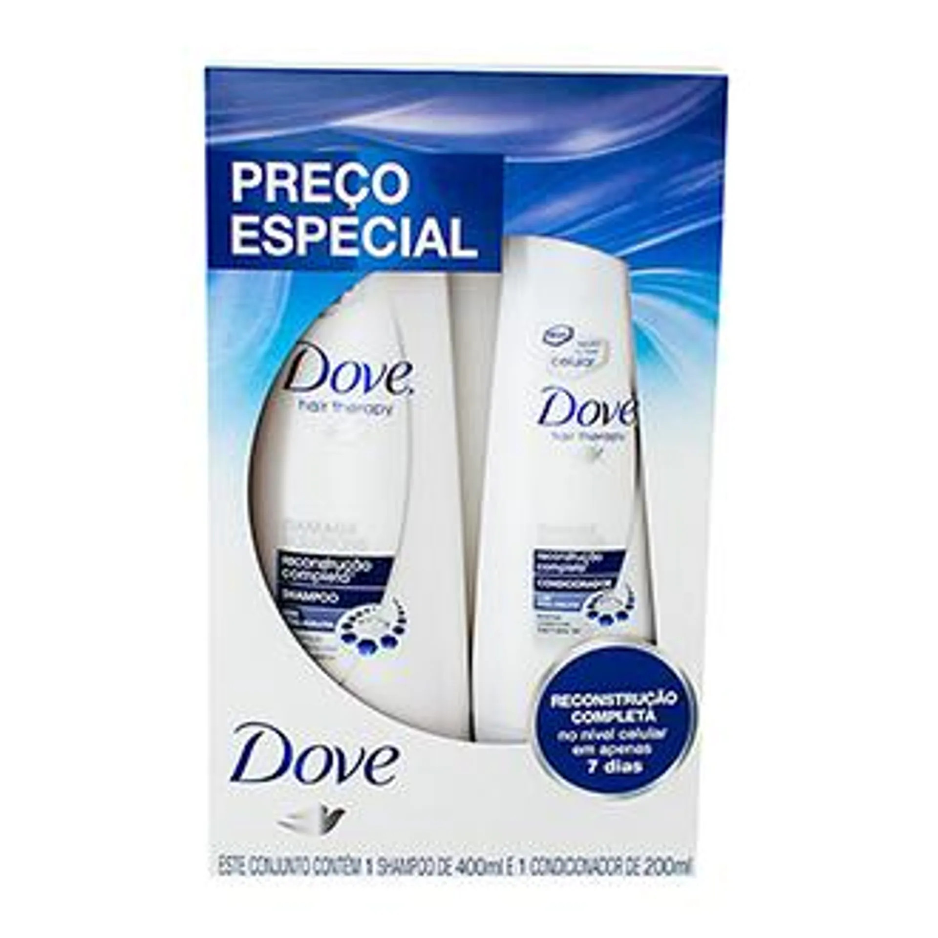 KIT SHAMPOO + CONDICIONADOR RECONSTRUÇÃO COMPLETA DOVE 400 ML + 200 ML