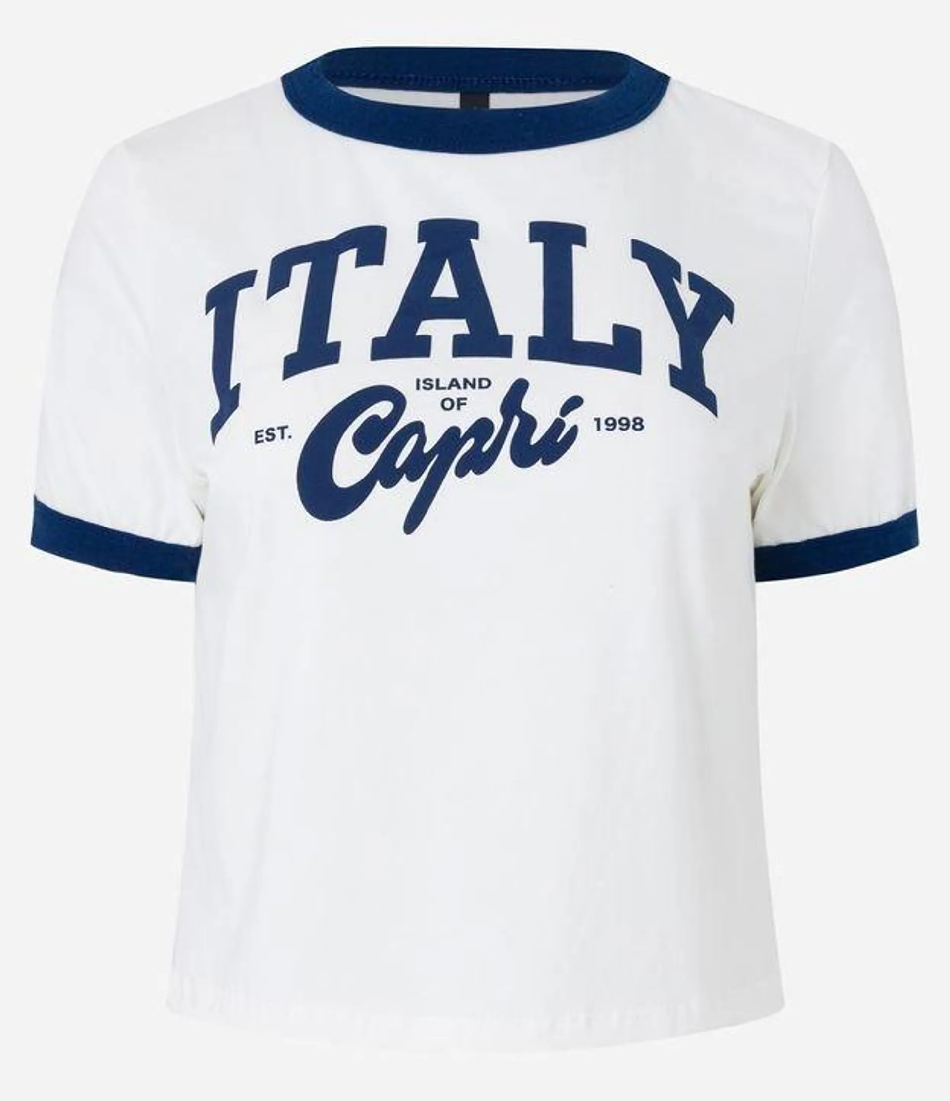 Blusa Cropped em Algodão com Lettering Italy Capri Branco