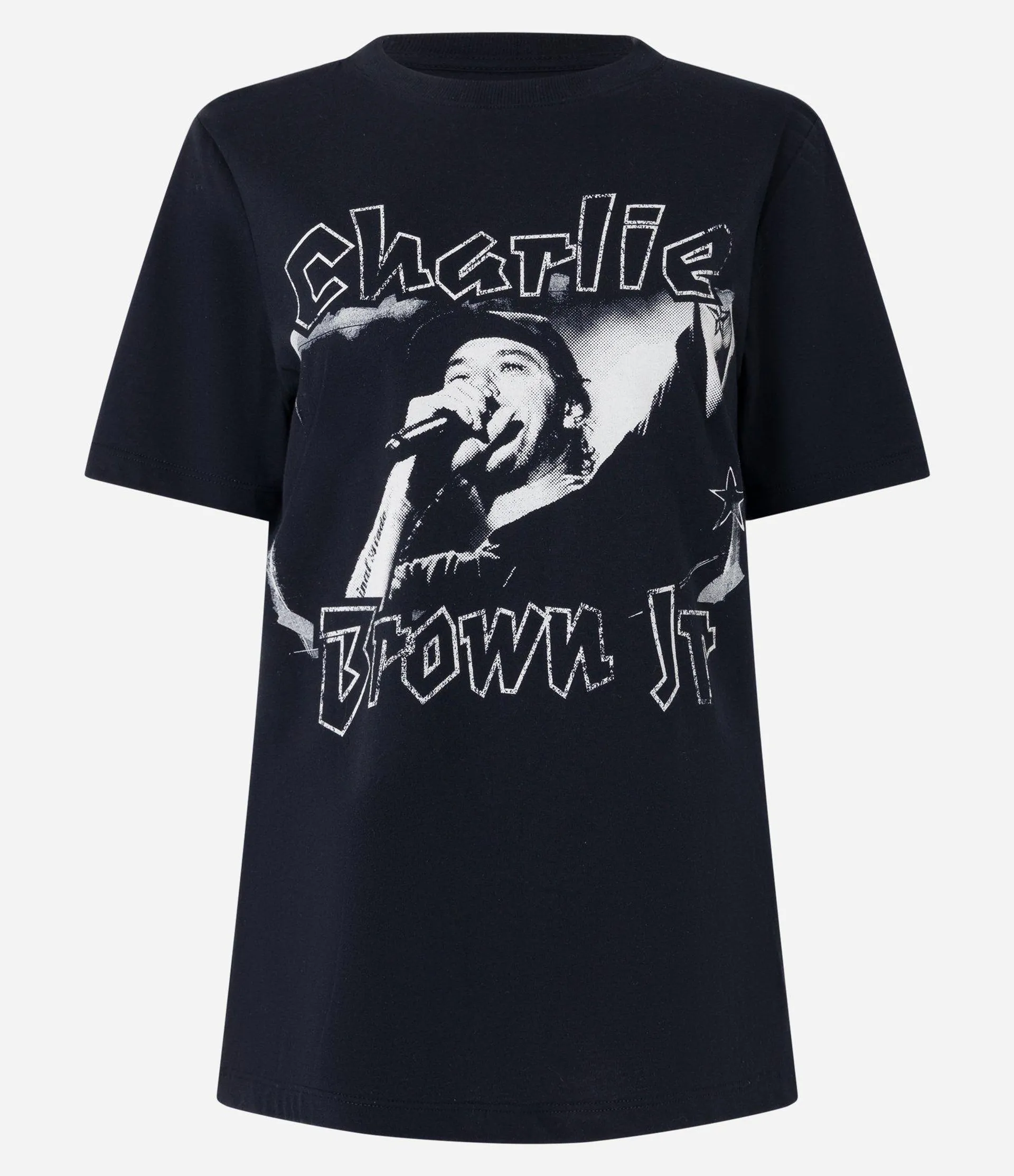 Camiseta Alongada em Algodão com Estampa Charlie Brown Jr Preto