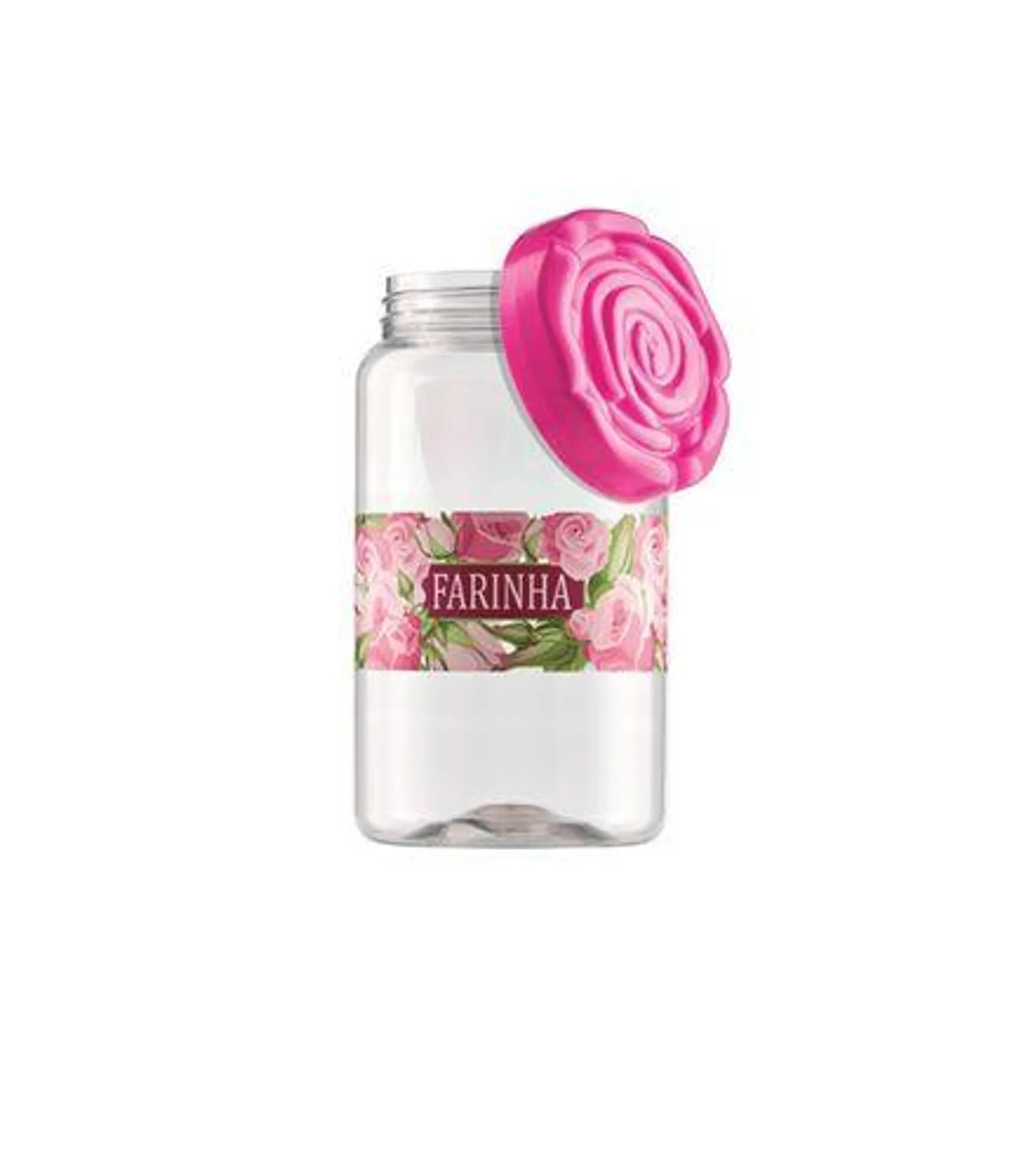 Pote Para Farinha Plástico Decorado com Rosas Bandeirante 1.45L 6826