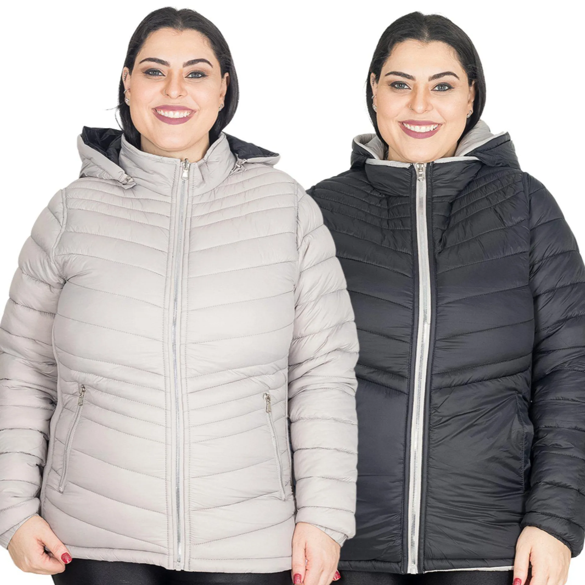 Jaqueta Feminina Bobojaco Nylon Dupla Face Plus Size Capuz