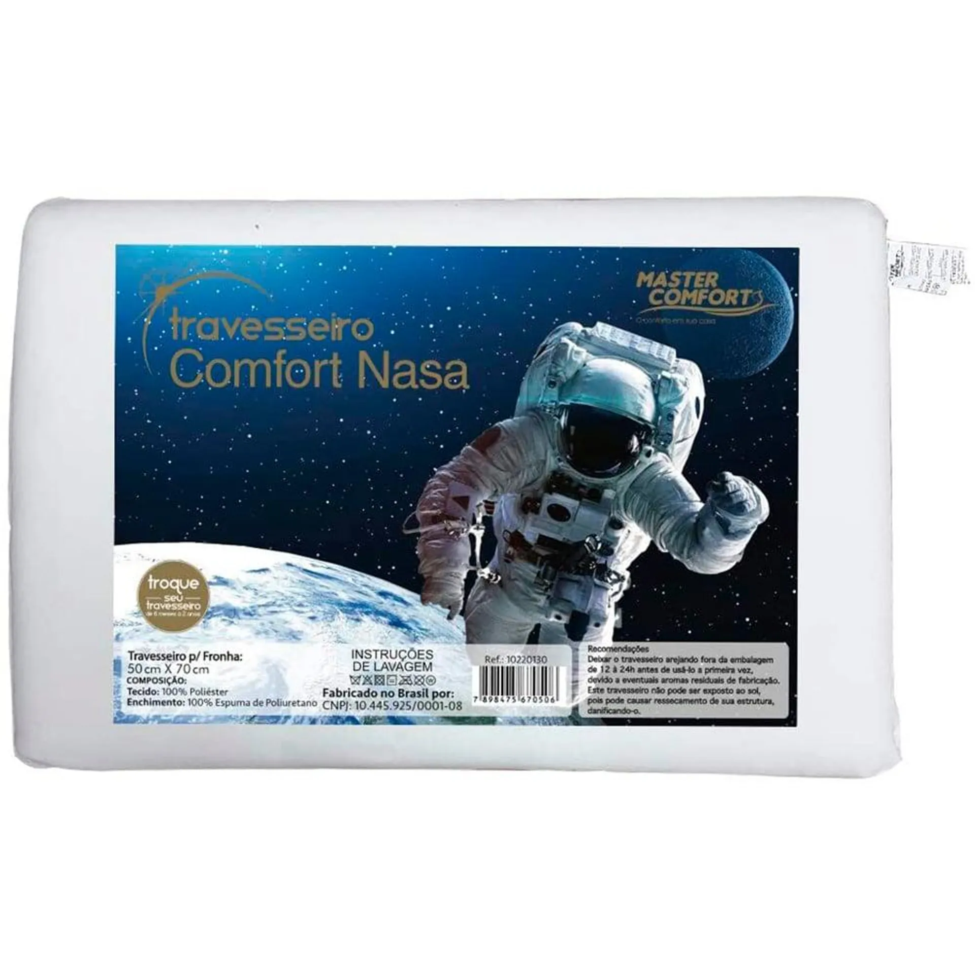 Travesseiro Viscoelástico Comfort Nasa Bege 58x38x10cm - Master Comfort