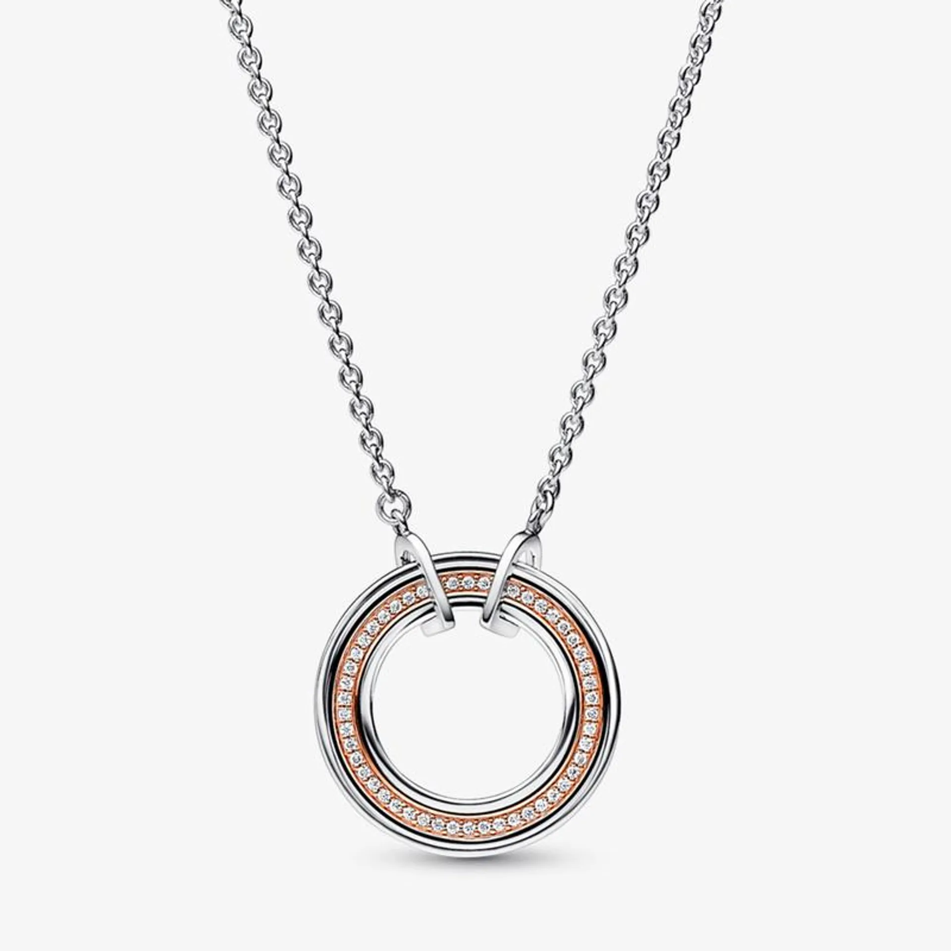 Colar Pandora Signature Dois Tons Logo _ Pave