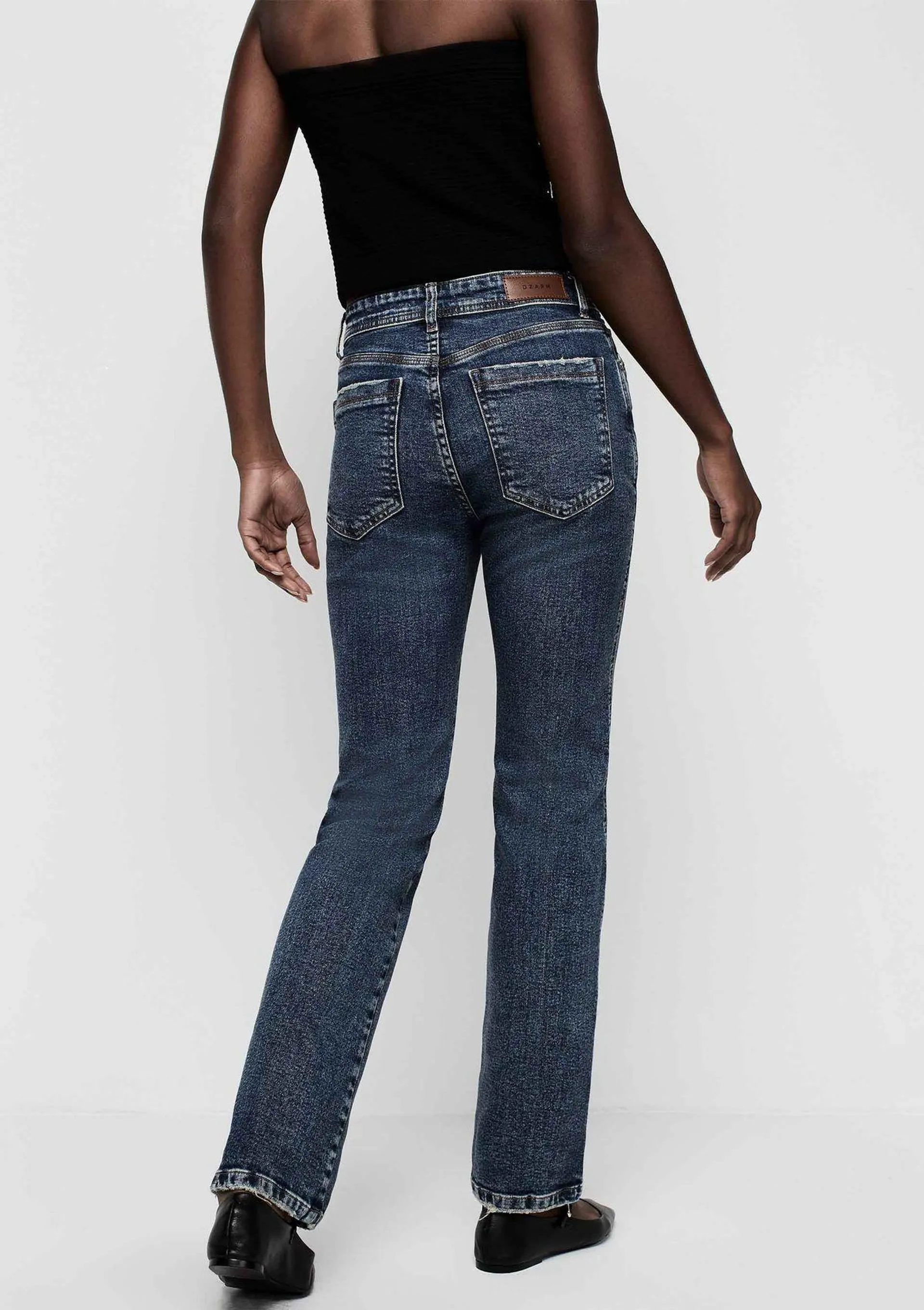 Calça Jeans Reta Cintura Alta Com Elastano - Azul