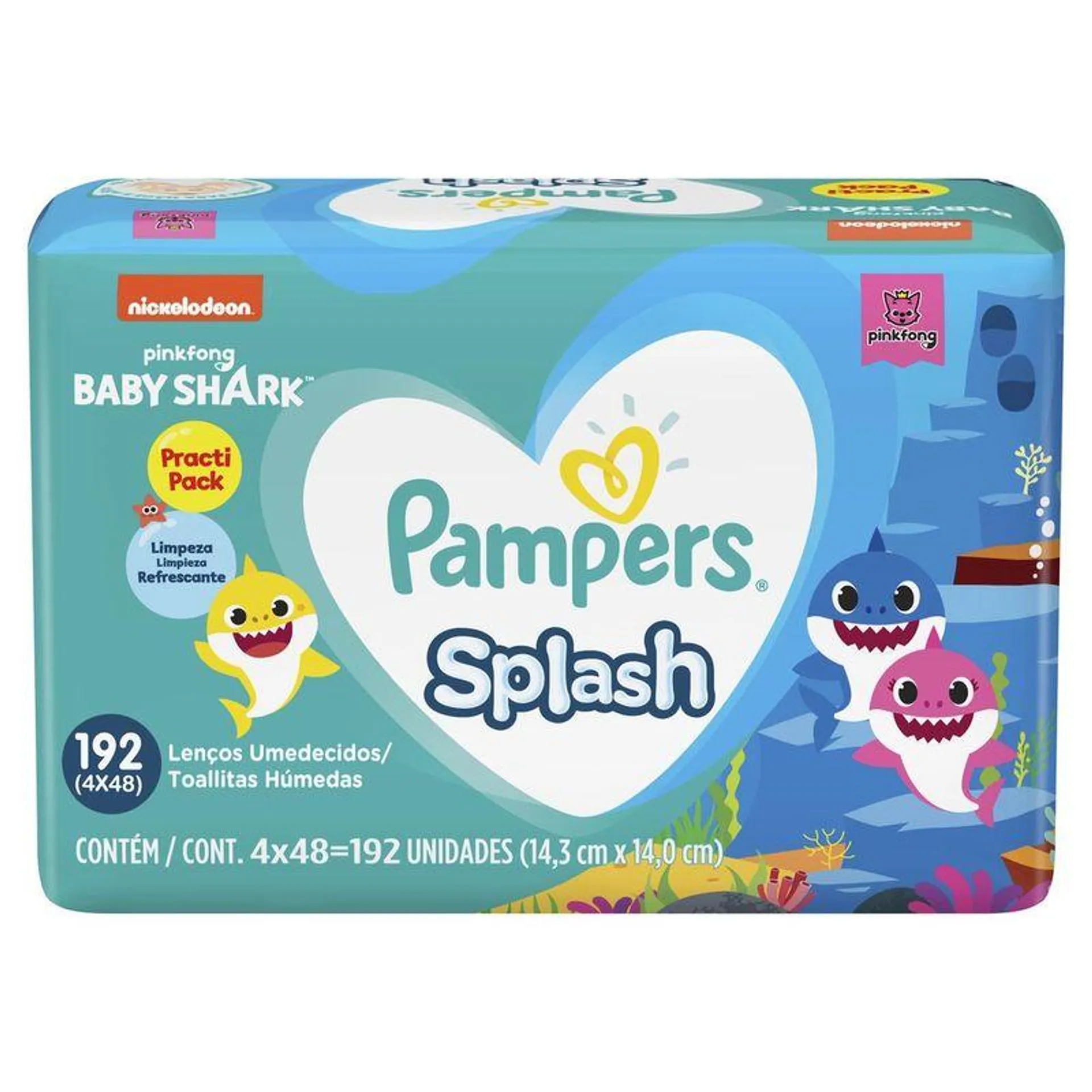 Lenço Umedecido Pampers Splash Baby Shark C/ 192 Unidades