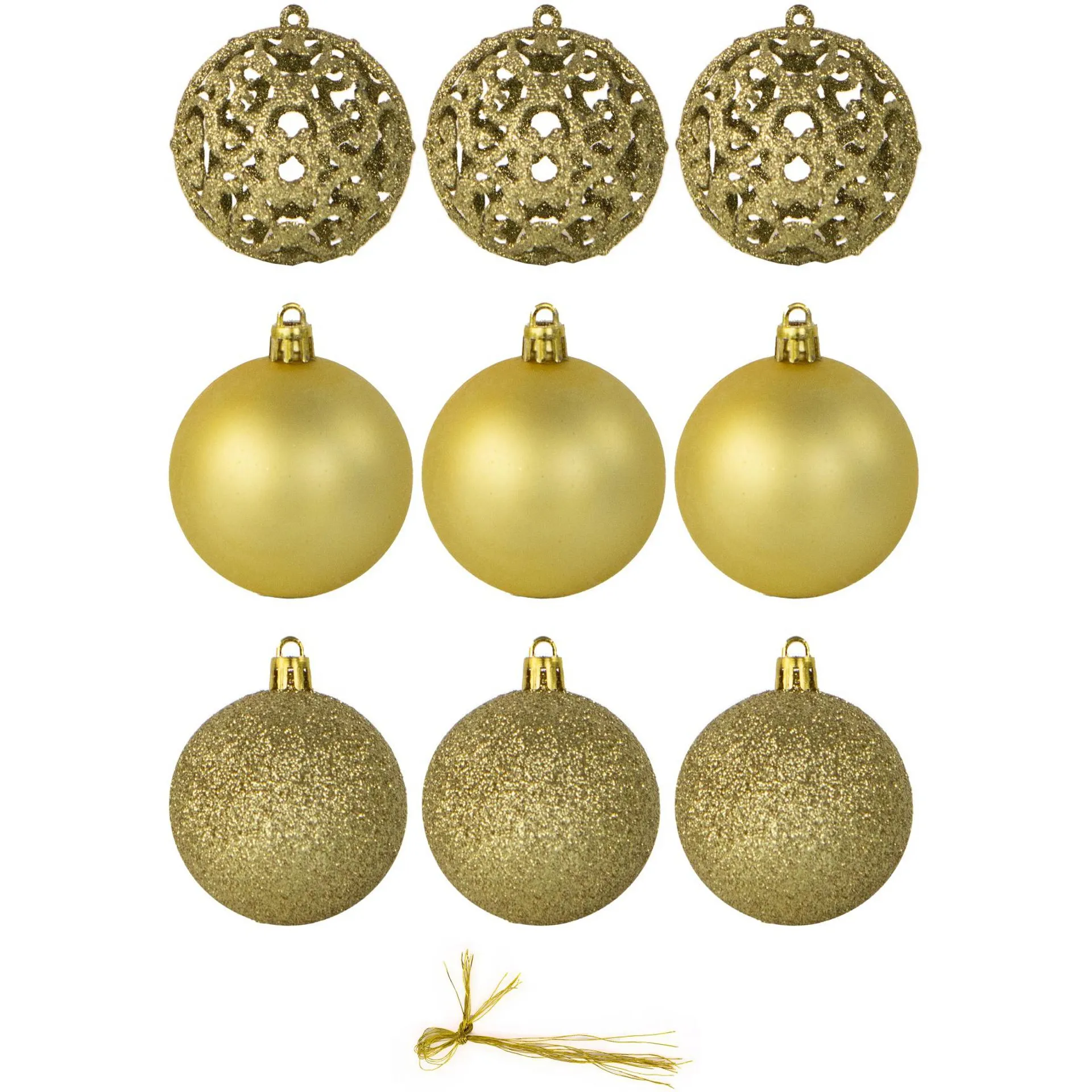 Kit de Bola de Natal Plástico 9 Peças 6cm Dourado - Bianchini