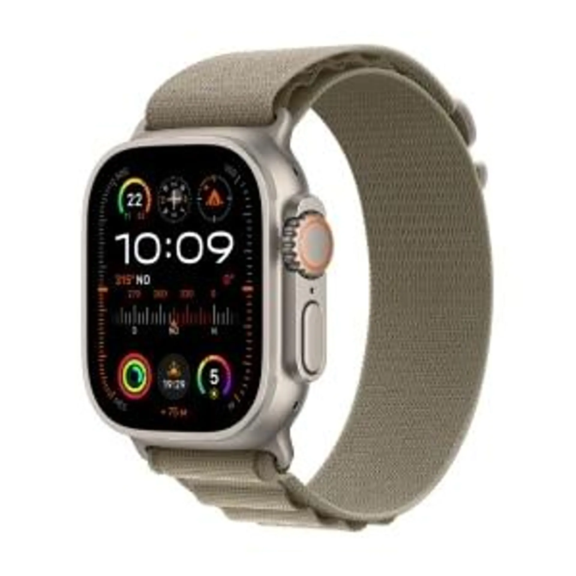 Apple Watch Ultra 2 GPS + Cellular • Caixa de titânio de 49 mm • Pulseira loop Alpina oliva – P (neutro em carbono)