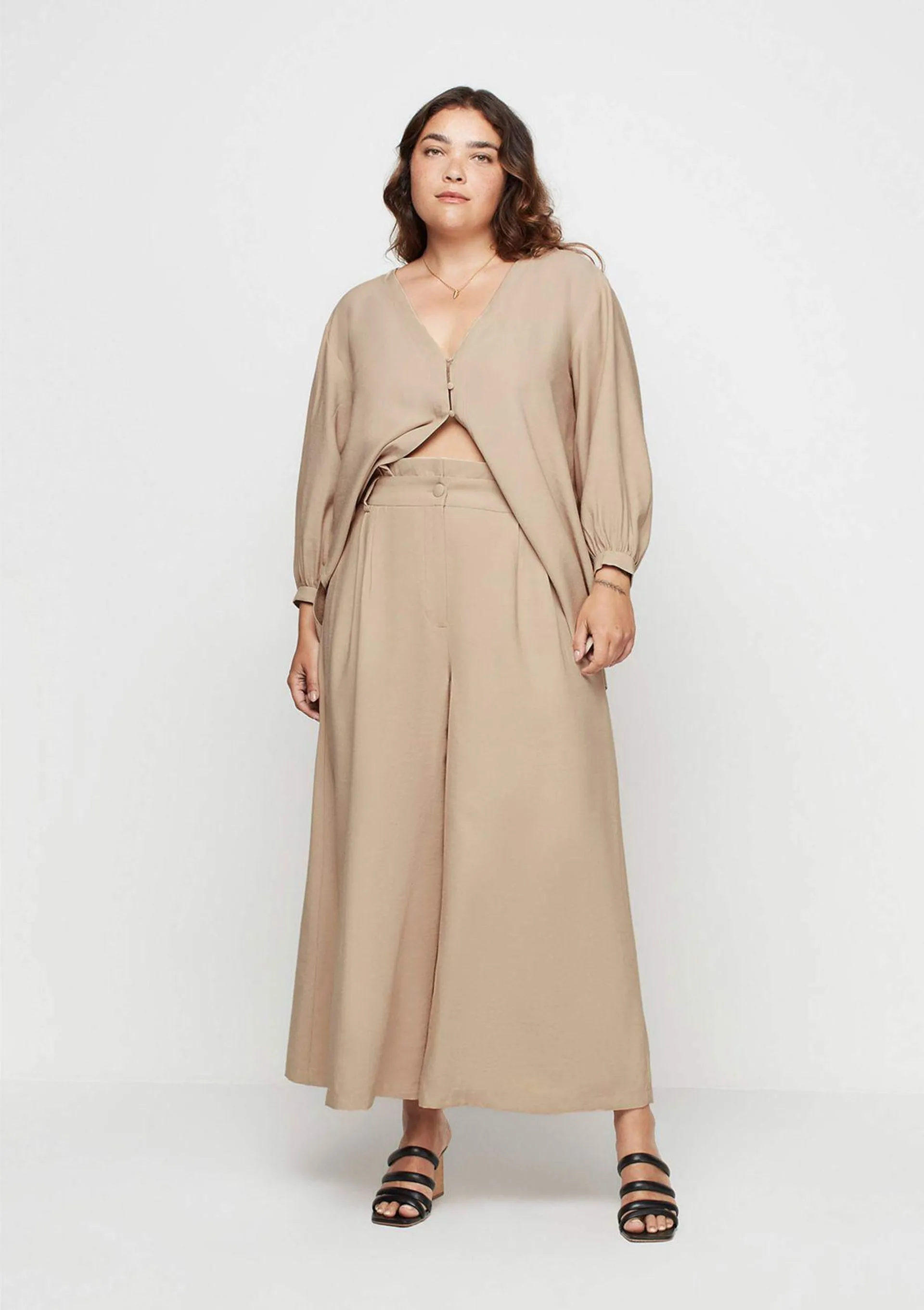 Calça Pantalona Cintura Alta Em Viscose - Marrom