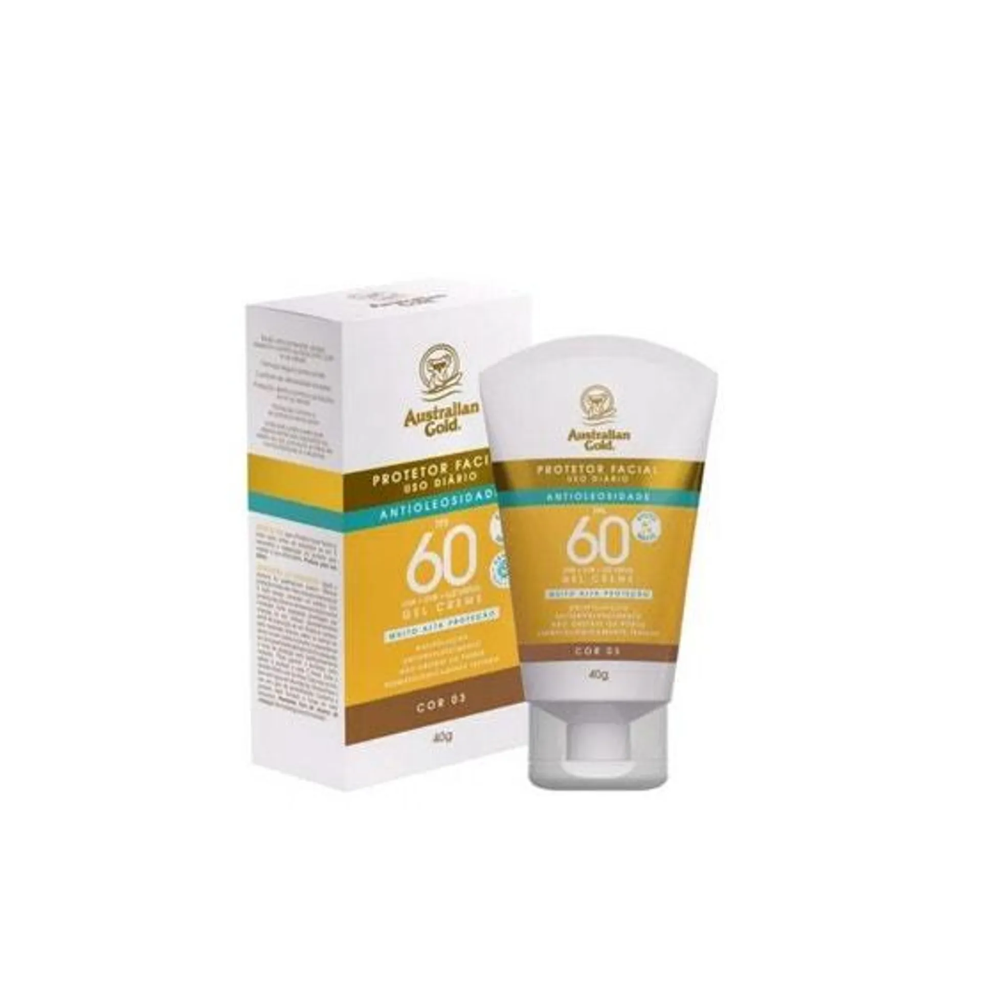 Protetor Solar Facial Australian Gold C/ Cor Gel Creme 03 Fps60 40gr