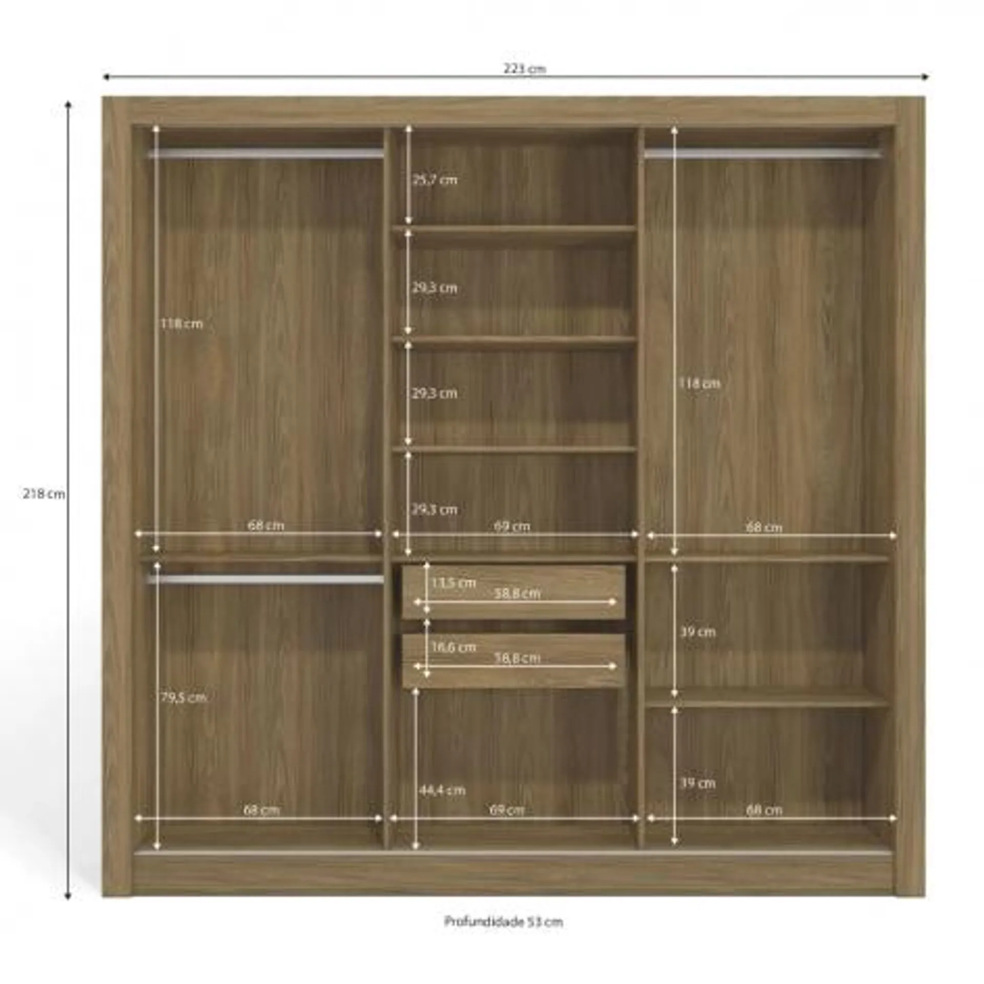 Guarda Roupa Kappesberg M570 3 Portas e 2 Gavetas Nogueira e Fendi