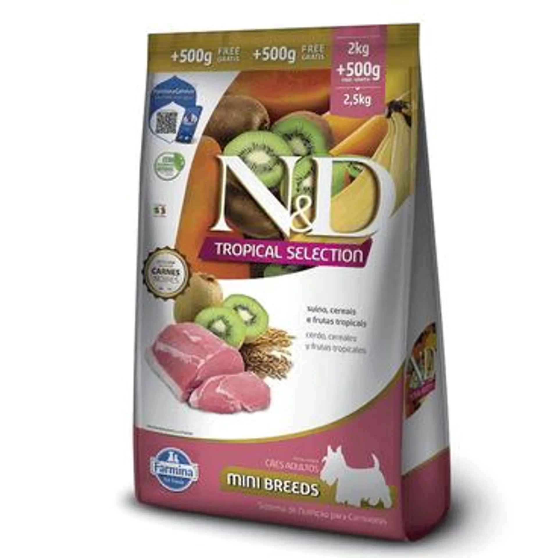 Ração N&D Tropical Selection Cães Adultos Mini Suíno 2 kg + 500g Grátis