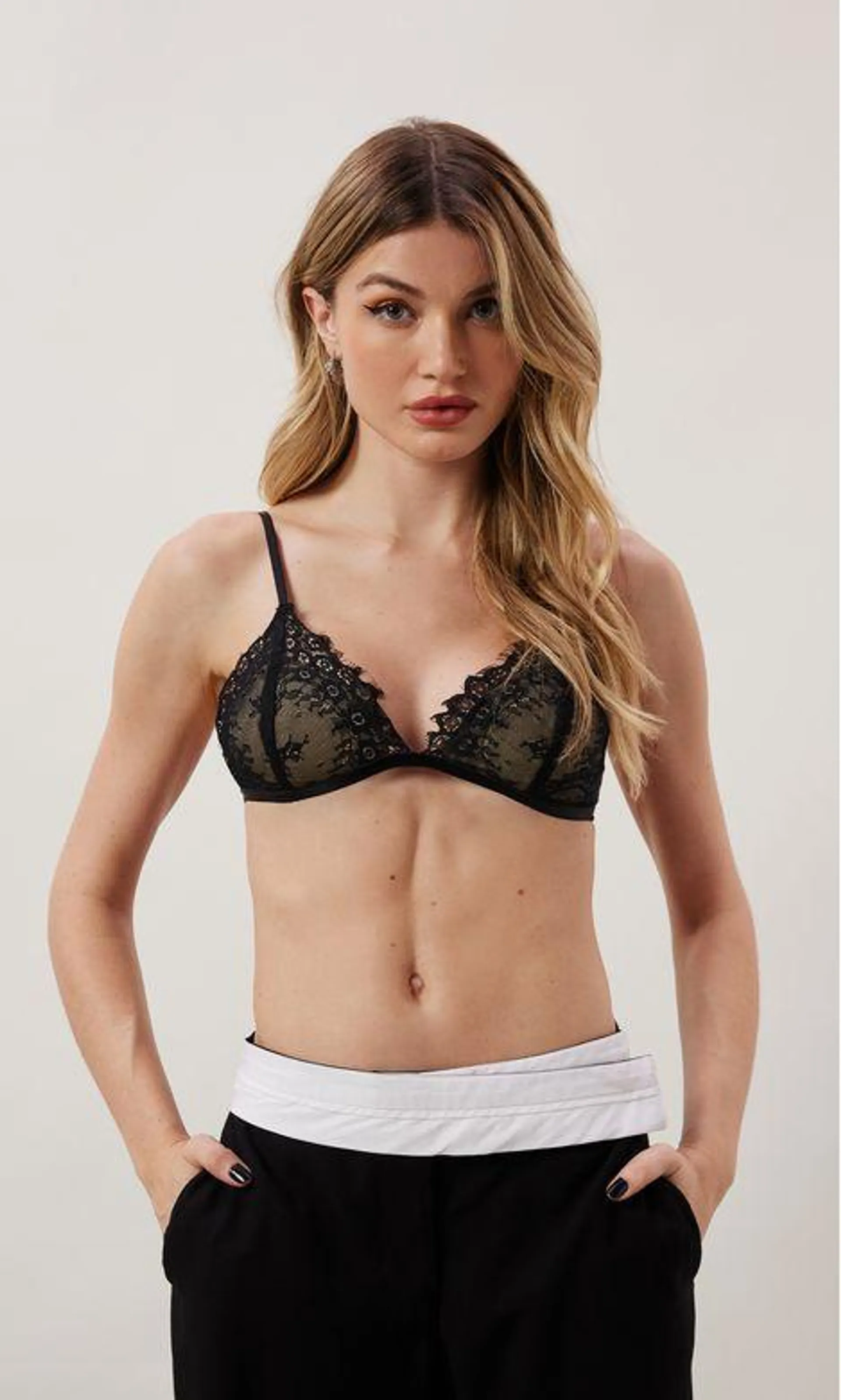 Underwear Top Renda Chantilly - Preto