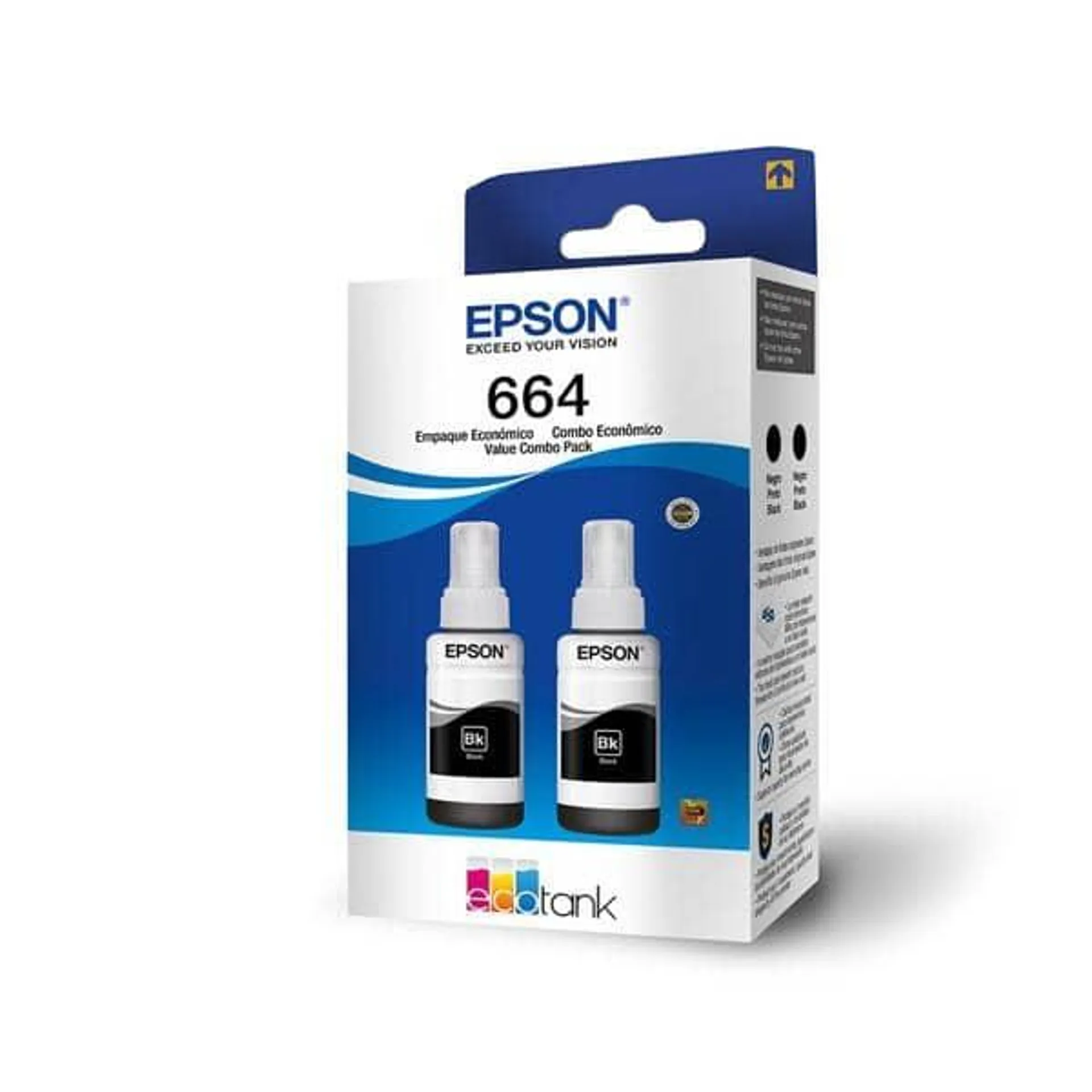 Kit Garrafa de tinta Epson T664 para Ecotank, Preto - CX 1 UN