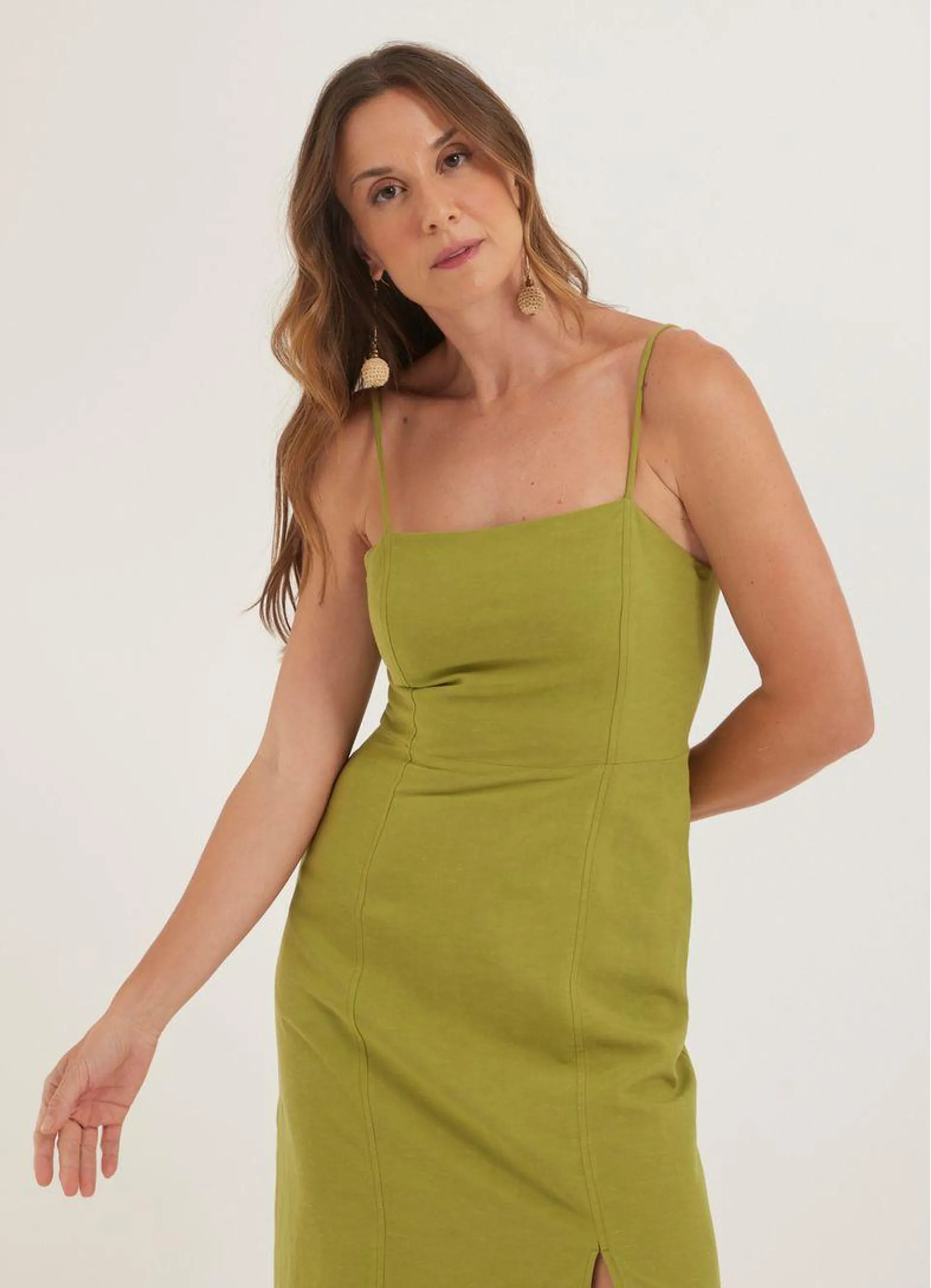 Vestido linho alfaiataria verde