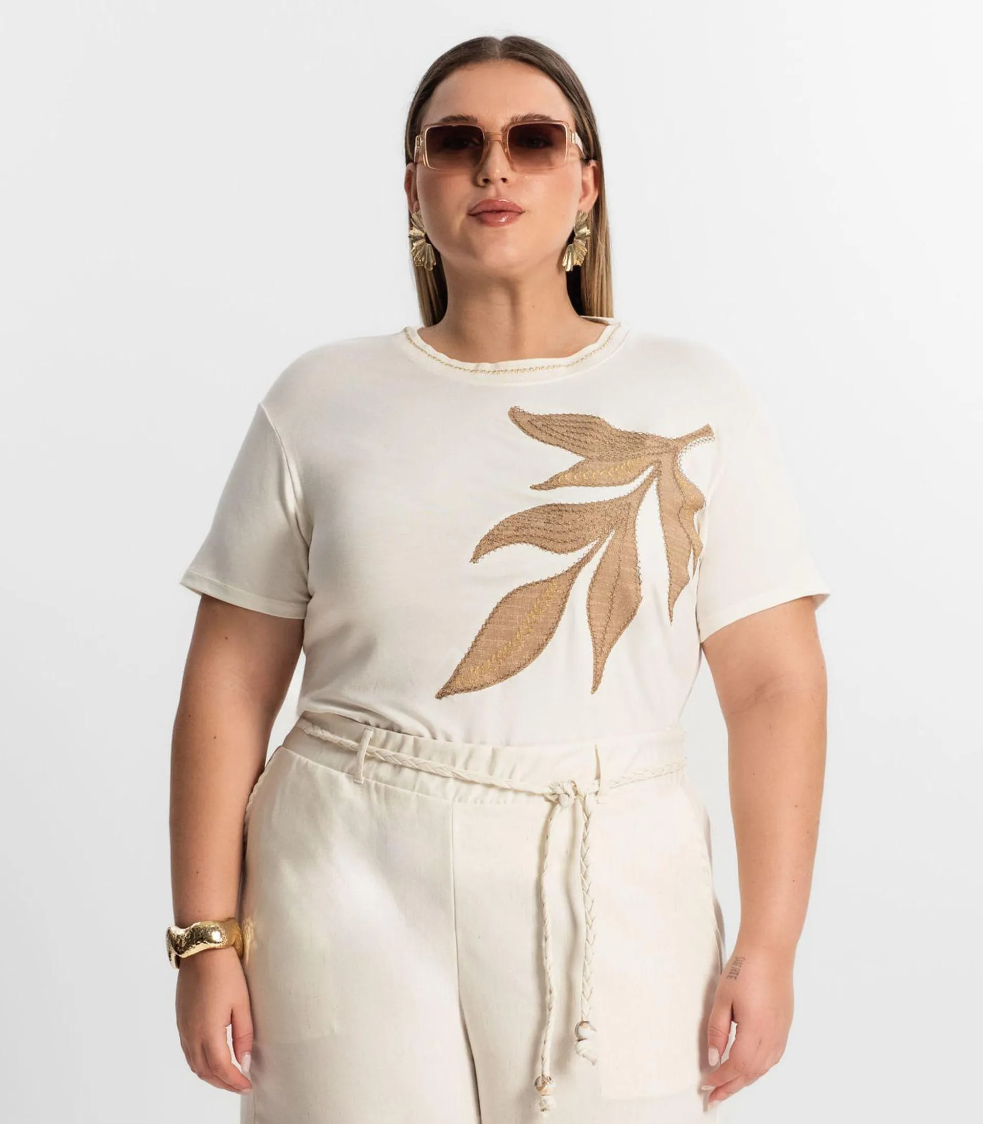 Blusa Feminina Plus Size Secret Glam Bege